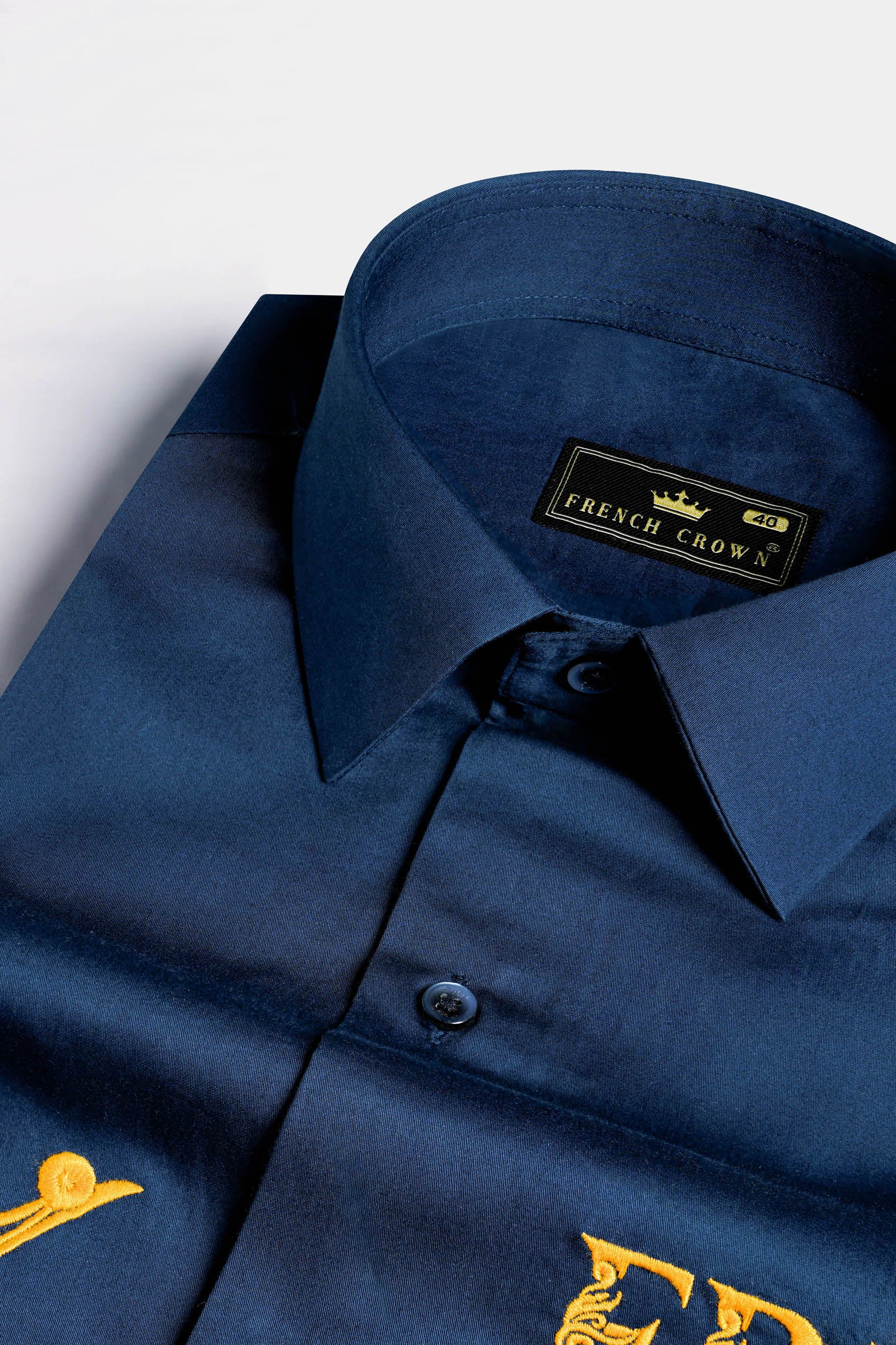 Midnight Blue with Brand Name and Logo Embroidered Subtle Sheen Super Soft Premium Cotton Designer Shirt 12105-BLE-E359-38, 12105-BLE-E359-H-38, 12105-BLE-E359-39, 12105-BLE-E359-H-39, 12105-BLE-E359-40, 12105-BLE-E359-H-40, 12105-BLE-E359-42, 12105-BLE-E359-H-42, 12105-BLE-E359-44, 12105-BLE-E359-H-44, 12105-BLE-E359-46, 12105-BLE-E359-H-46, 12105-BLE-E359-48, 12105-BLE-E359-H-48, 12105-BLE-E359-50, 12105-BLE-E359-H-50, 12105-BLE-E359-52, 12105-BLE-E359-H-52
