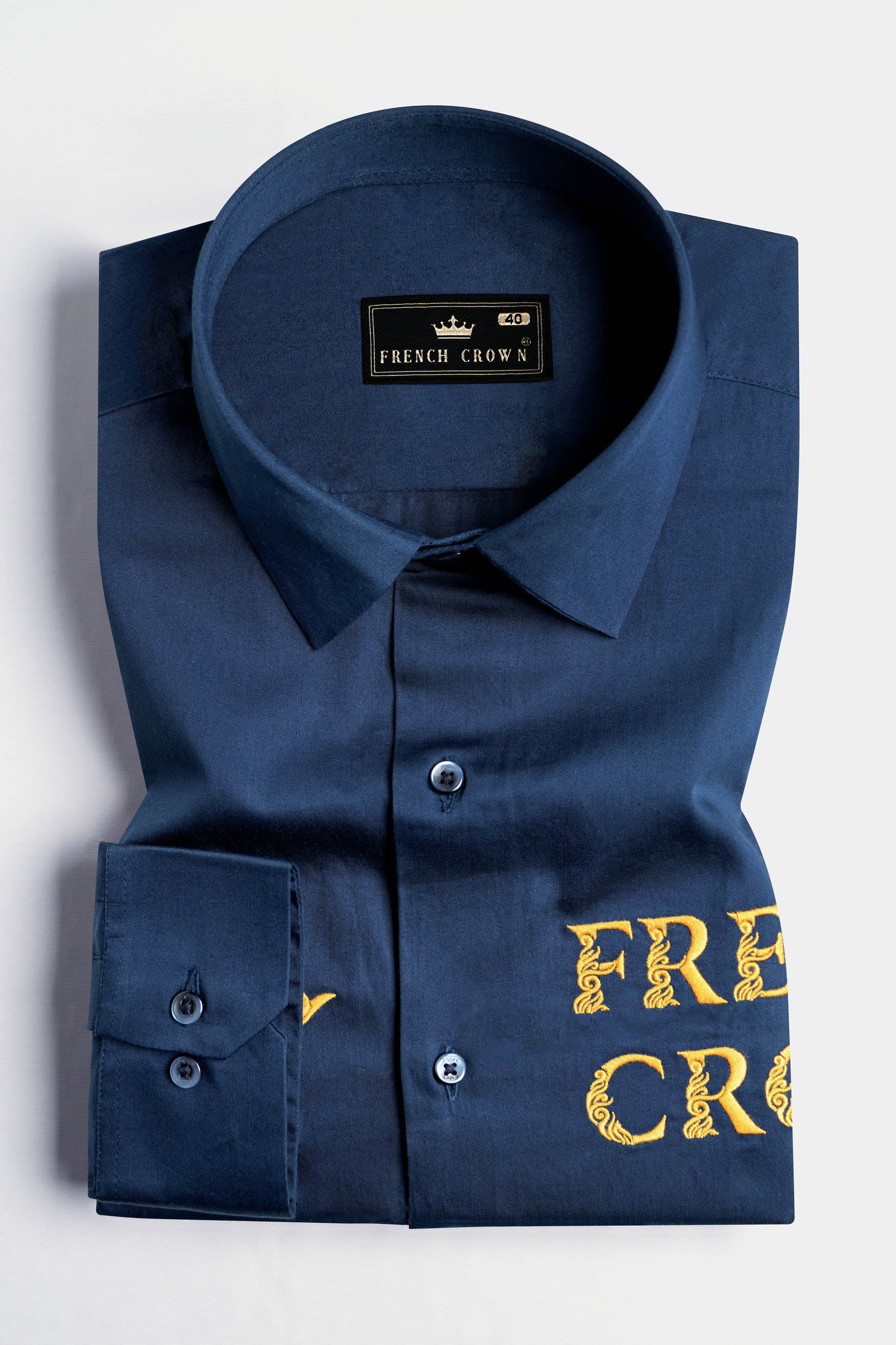 Midnight Blue with Brand Name and Logo Embroidered Subtle Sheen Super Soft Premium Cotton Designer Shirt 12105-BLE-E359-38, 12105-BLE-E359-H-38, 12105-BLE-E359-39, 12105-BLE-E359-H-39, 12105-BLE-E359-40, 12105-BLE-E359-H-40, 12105-BLE-E359-42, 12105-BLE-E359-H-42, 12105-BLE-E359-44, 12105-BLE-E359-H-44, 12105-BLE-E359-46, 12105-BLE-E359-H-46, 12105-BLE-E359-48, 12105-BLE-E359-H-48, 12105-BLE-E359-50, 12105-BLE-E359-H-50, 12105-BLE-E359-52, 12105-BLE-E359-H-52