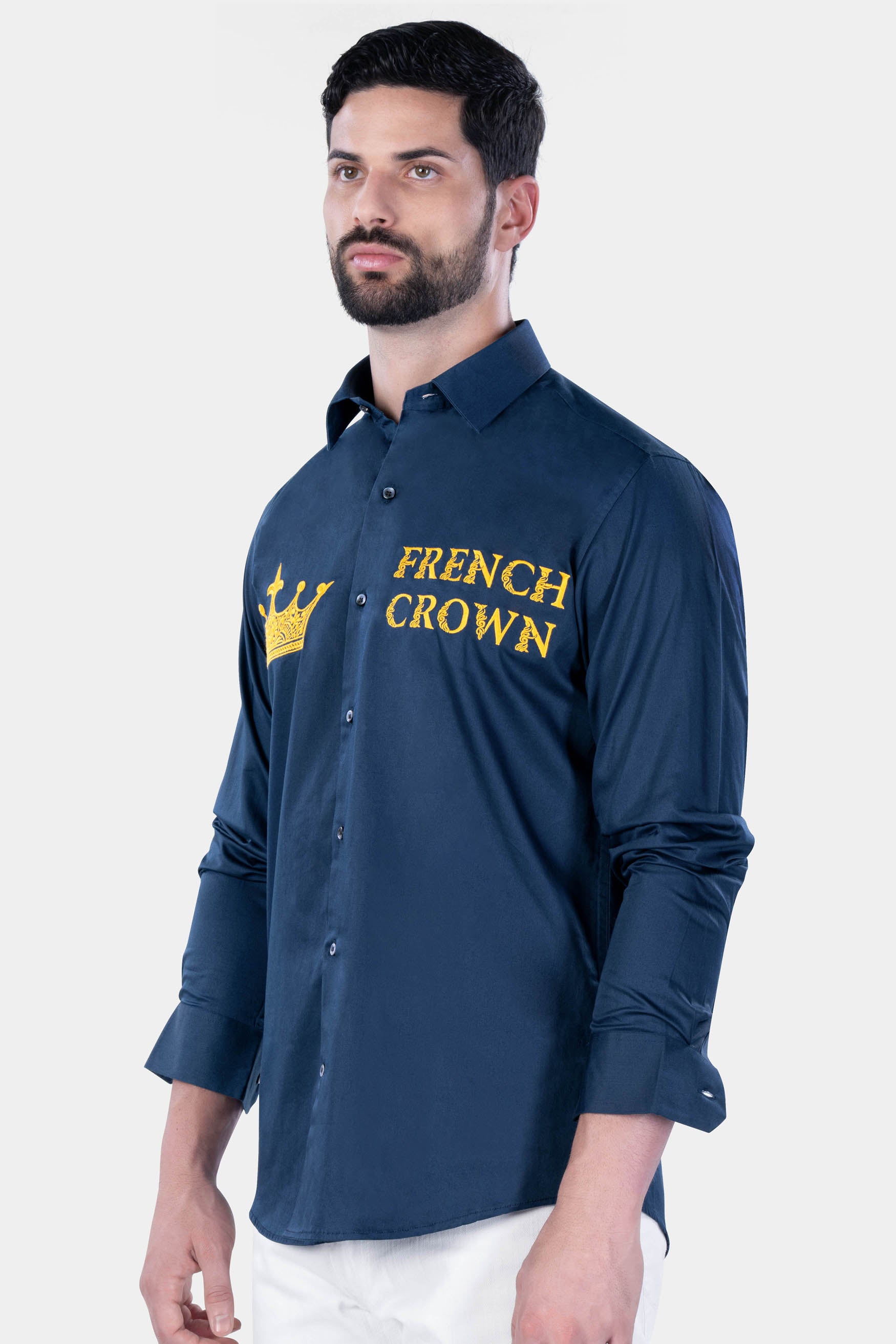 Midnight Blue with Brand Name and Logo Embroidered Subtle Sheen Super Soft Premium Cotton Designer Shirt 12105-BLE-E359-38, 12105-BLE-E359-H-38, 12105-BLE-E359-39, 12105-BLE-E359-H-39, 12105-BLE-E359-40, 12105-BLE-E359-H-40, 12105-BLE-E359-42, 12105-BLE-E359-H-42, 12105-BLE-E359-44, 12105-BLE-E359-H-44, 12105-BLE-E359-46, 12105-BLE-E359-H-46, 12105-BLE-E359-48, 12105-BLE-E359-H-48, 12105-BLE-E359-50, 12105-BLE-E359-H-50, 12105-BLE-E359-52, 12105-BLE-E359-H-52