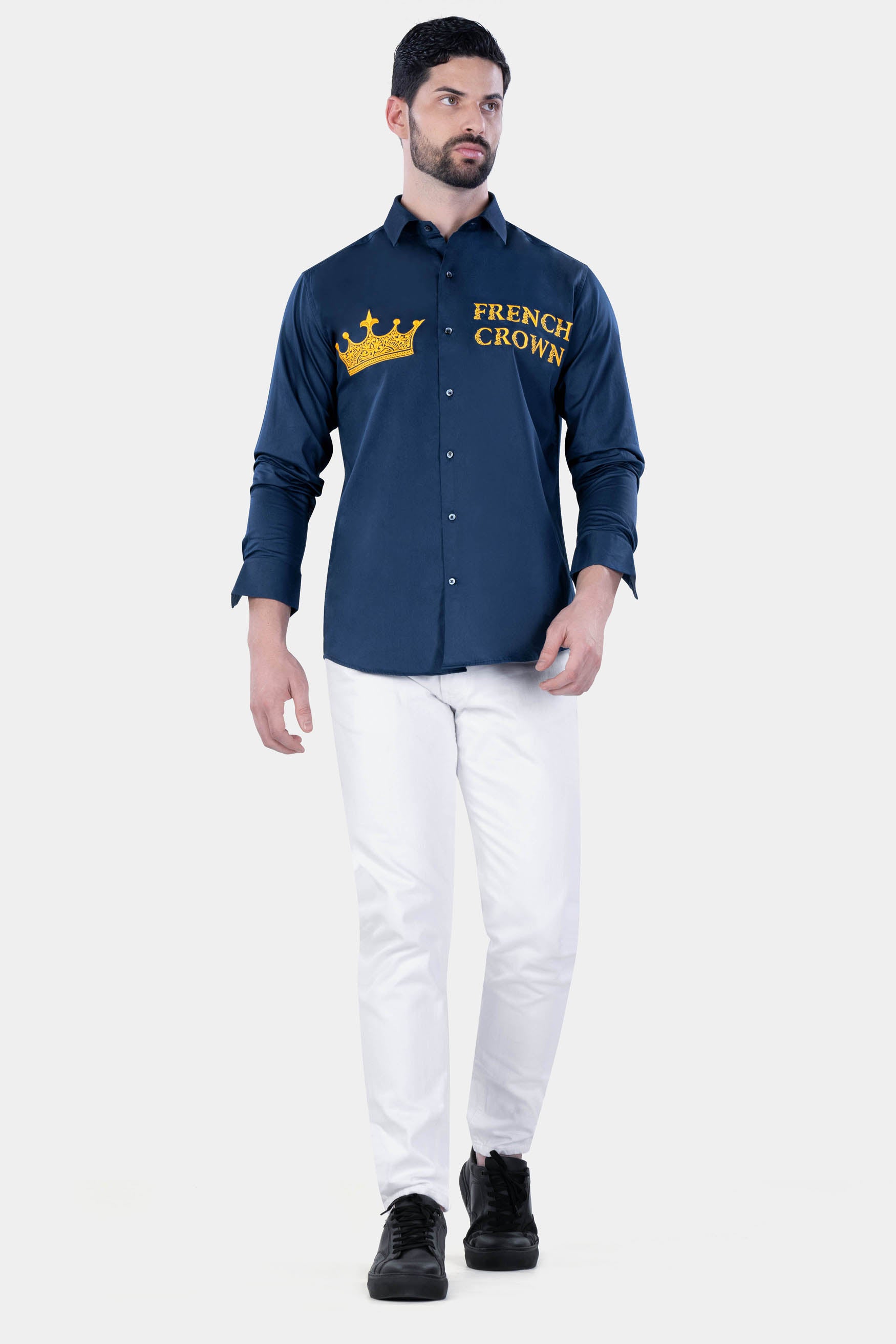 Midnight Blue with Brand Name and Logo Embroidered Subtle Sheen Super Soft Premium Cotton Designer Shirt 12105-BLE-E359-38, 12105-BLE-E359-H-38, 12105-BLE-E359-39, 12105-BLE-E359-H-39, 12105-BLE-E359-40, 12105-BLE-E359-H-40, 12105-BLE-E359-42, 12105-BLE-E359-H-42, 12105-BLE-E359-44, 12105-BLE-E359-H-44, 12105-BLE-E359-46, 12105-BLE-E359-H-46, 12105-BLE-E359-48, 12105-BLE-E359-H-48, 12105-BLE-E359-50, 12105-BLE-E359-H-50, 12105-BLE-E359-52, 12105-BLE-E359-H-52