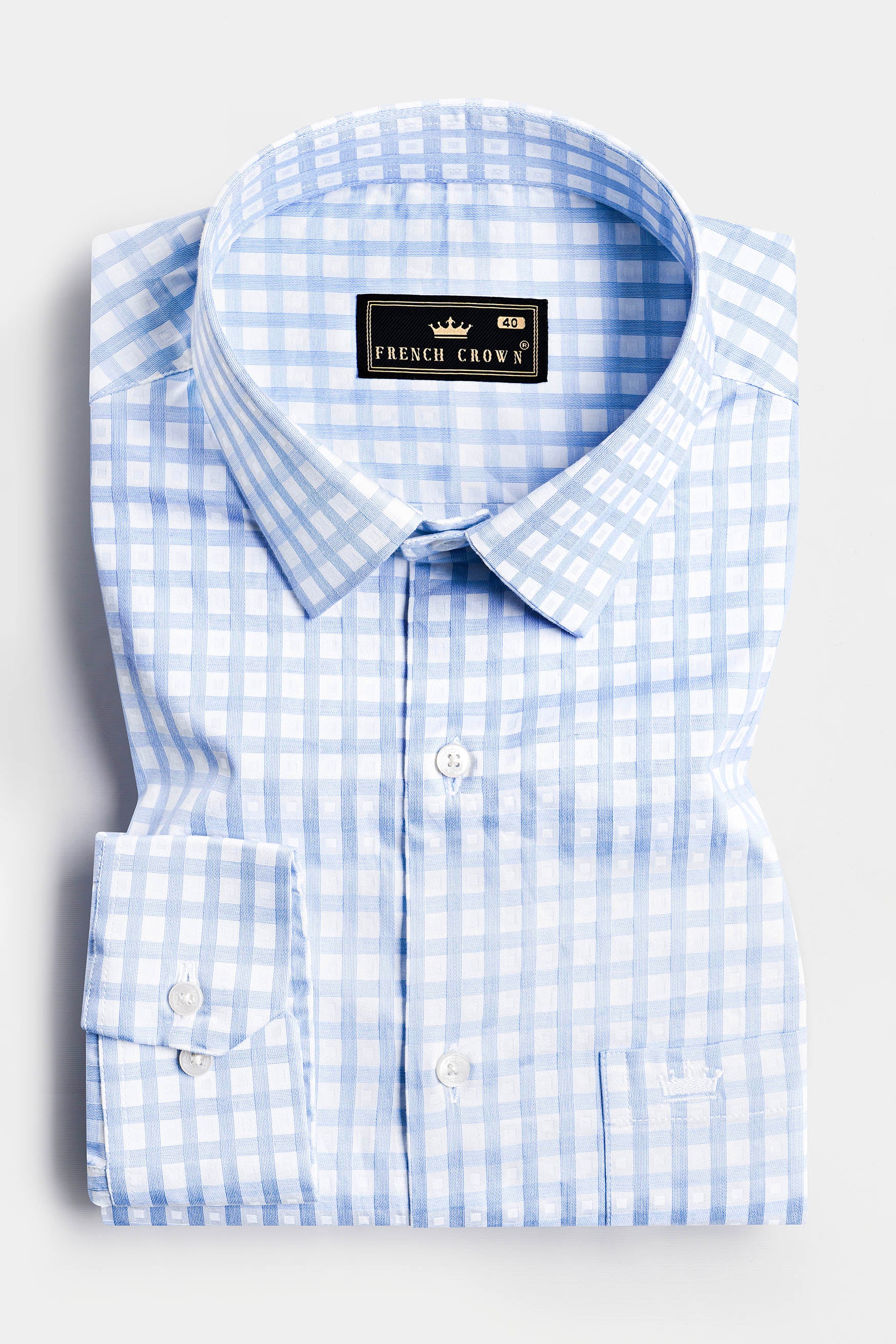 Jordy Blue and White Checked Dobby Textured Premium Giza Cotton Shirt 12113-38, 12113-H-38, 12113-39, 12113-H-39, 12113-40, 12113-H-40, 12113-42, 12113-H-42, 12113-44, 12113-H-44, 12113-46, 12113-H-46, 12113-48, 12113-H-48, 12113-50, 12113-H-50, 12113-52, 12113-H-52