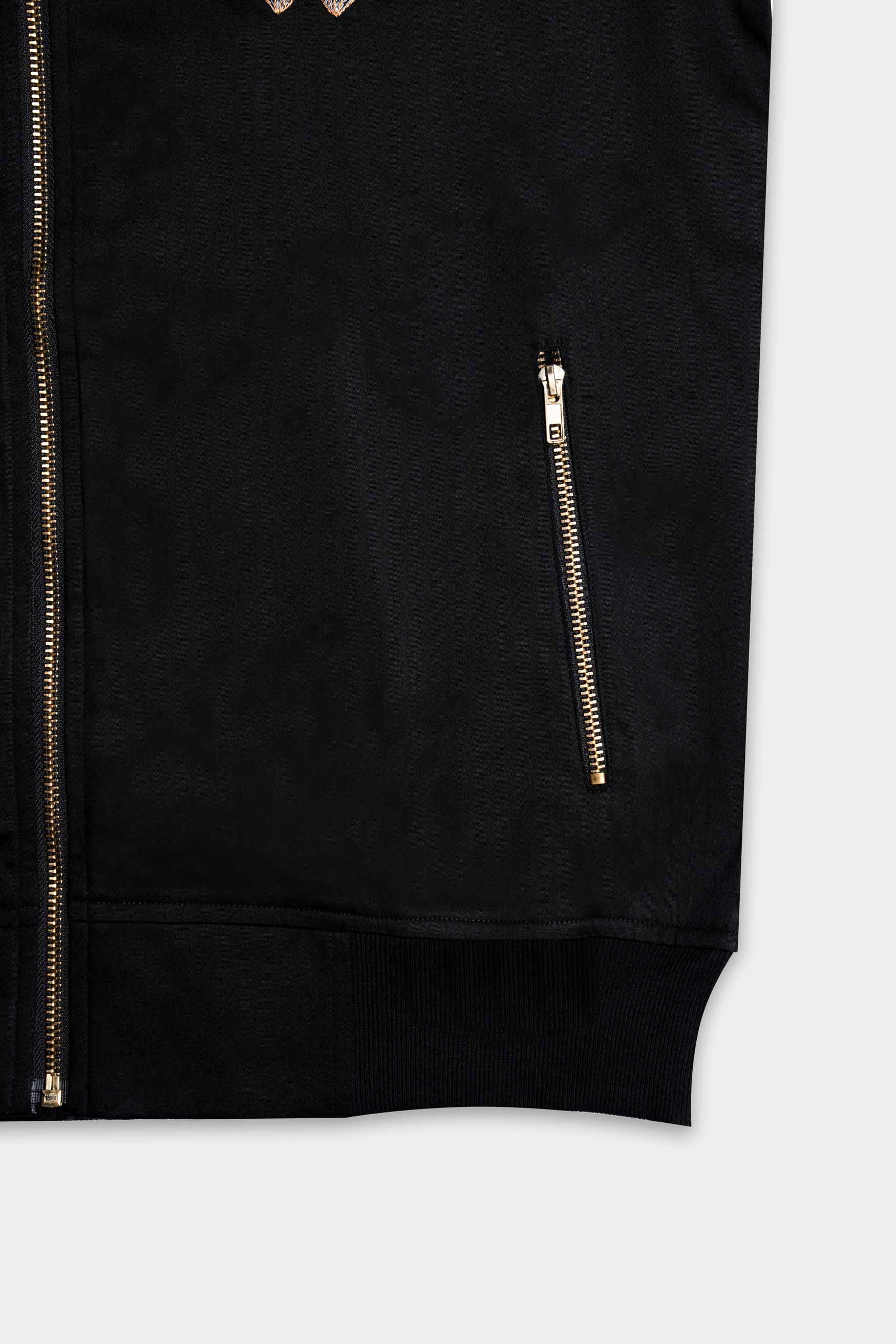 Jade Black French Crown Embroidered Premium Cotton Signature Bomber Jacket