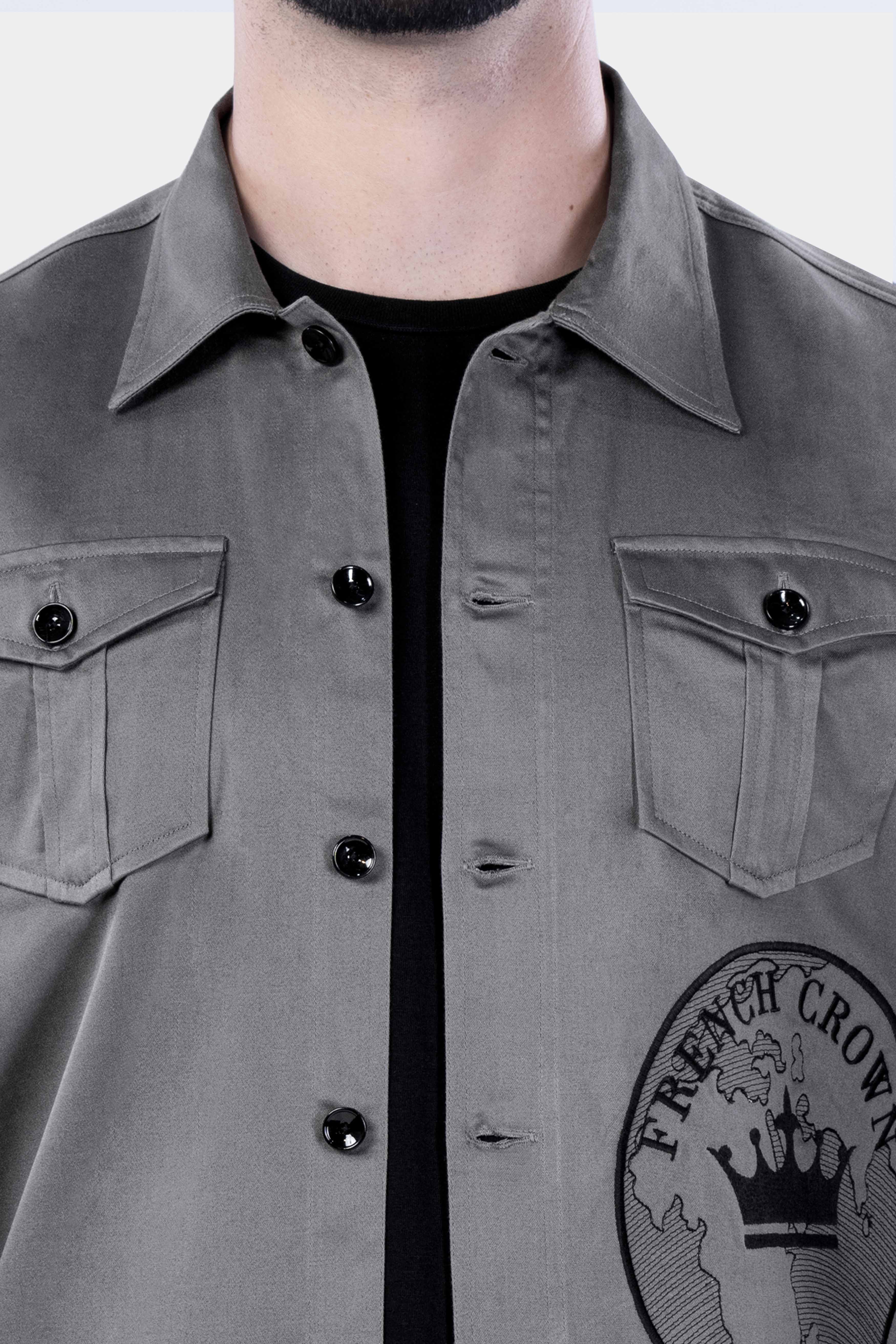 Boulder Gray Brand Name and Logo Embroidered Premium Cotton Oversized Designer Shirt
