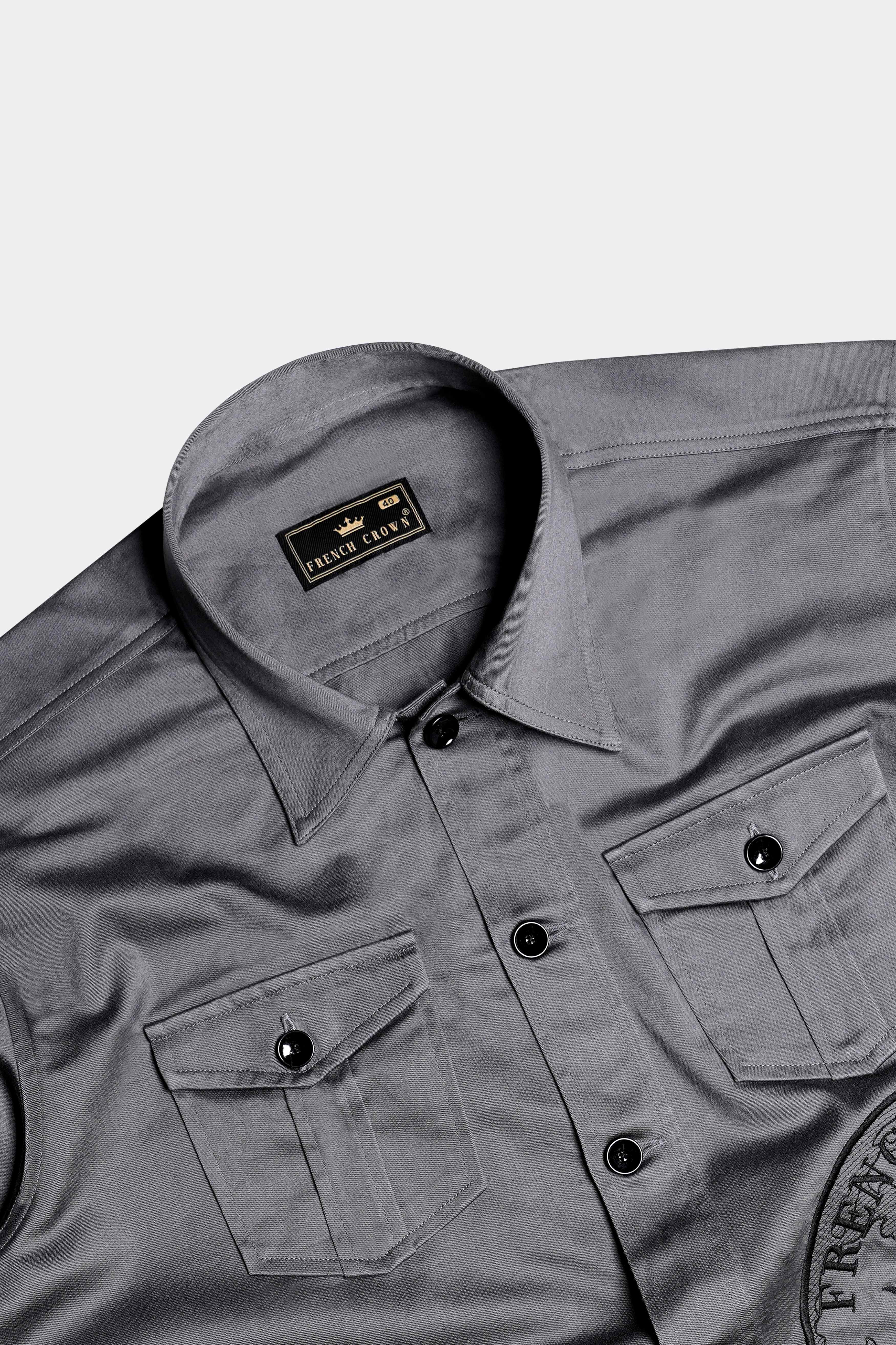 Boulder Gray Brand Name and Logo Embroidered Premium Cotton Oversized Designer Shirt