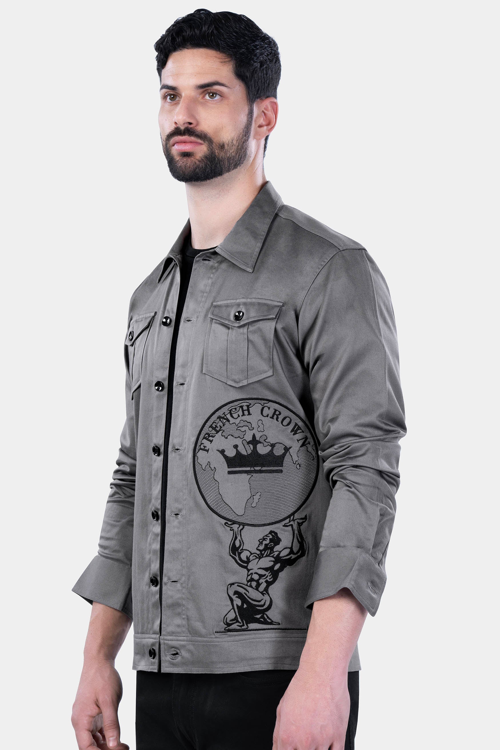 Boulder Gray Brand Name and Logo Embroidered Premium Cotton Oversized Designer Shirt