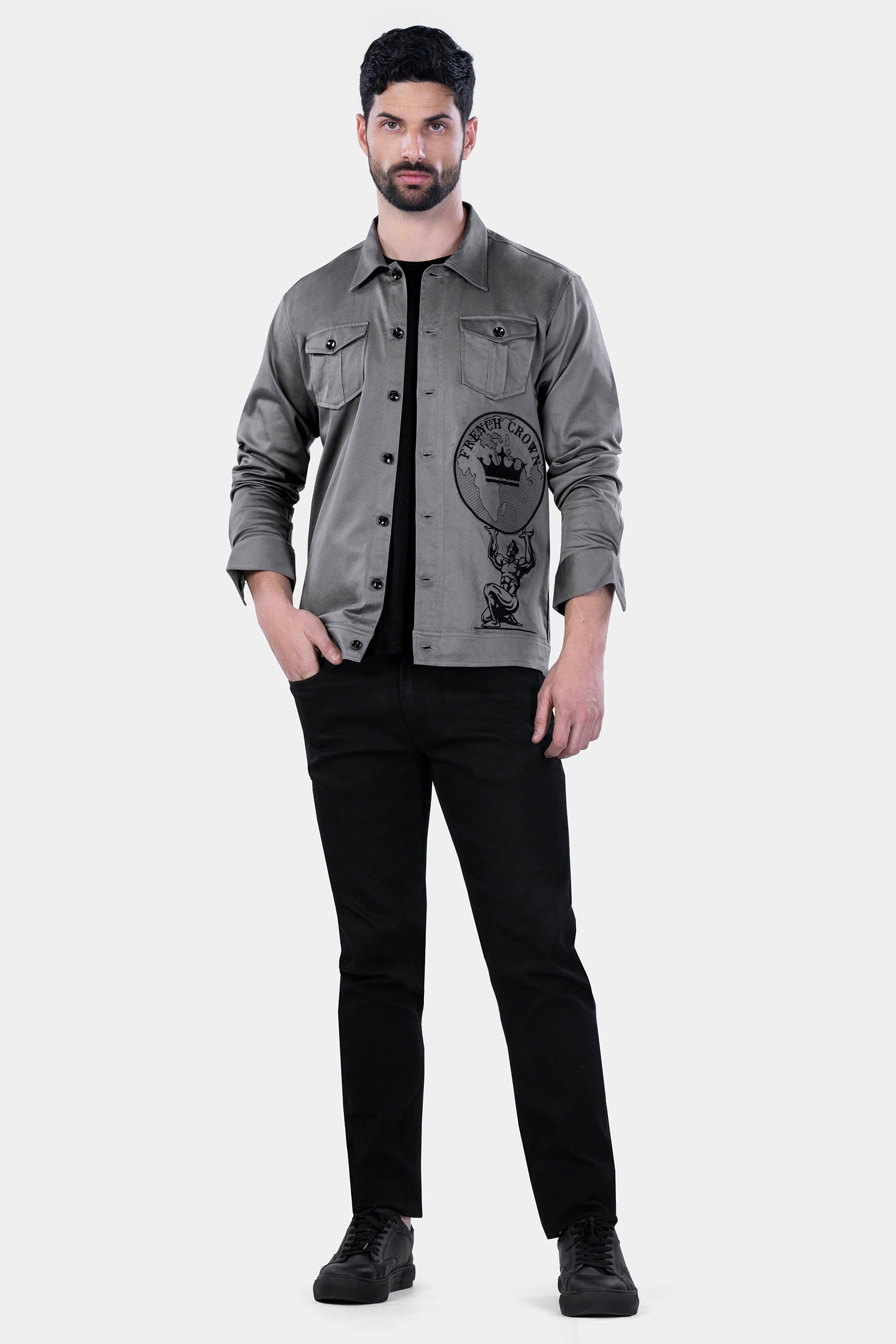 Boulder Gray Brand Name and Logo Embroidered Premium Cotton Oversized Designer Shirt