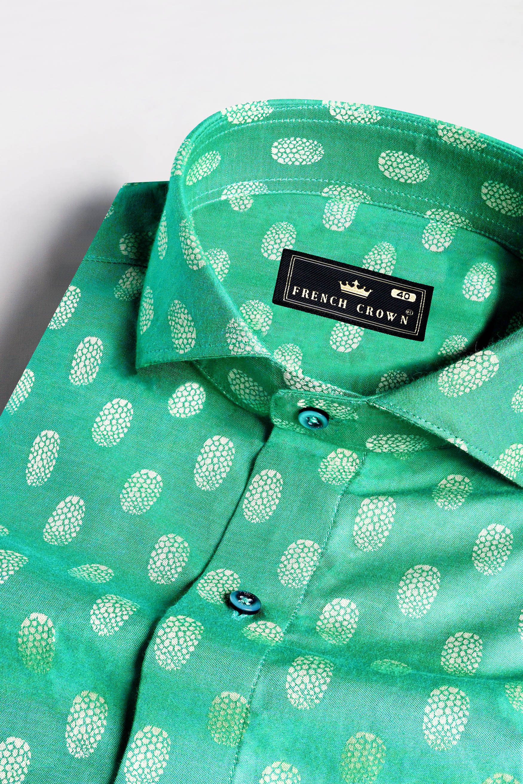 Shamrock Green Casual Textured Premium Cotton Jacquard Shirt For Men 17.5in / 44cm / XL / Full Sleeves