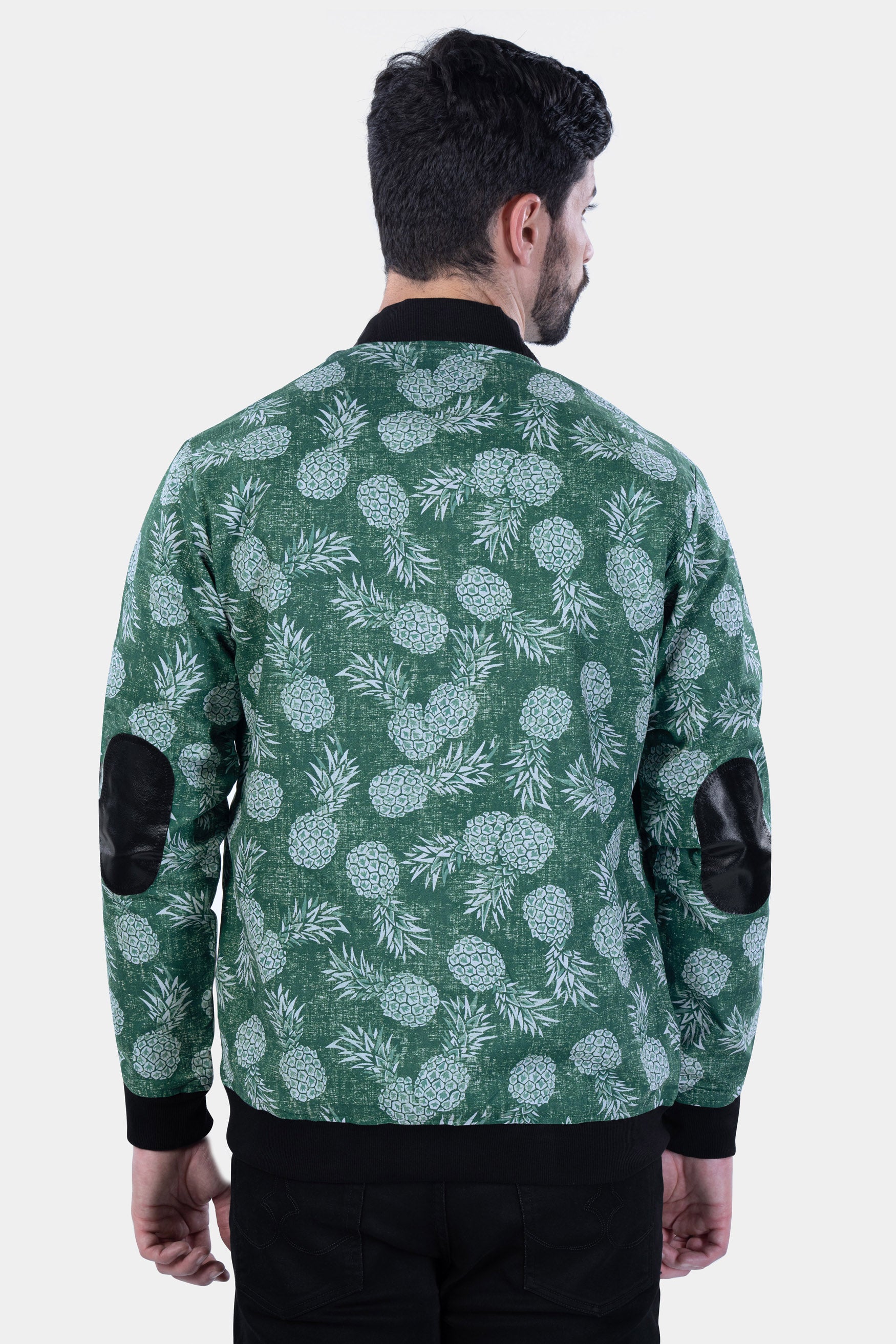 Plantation Green Pineapple Printed Premium Cotton Bomber Jacket
