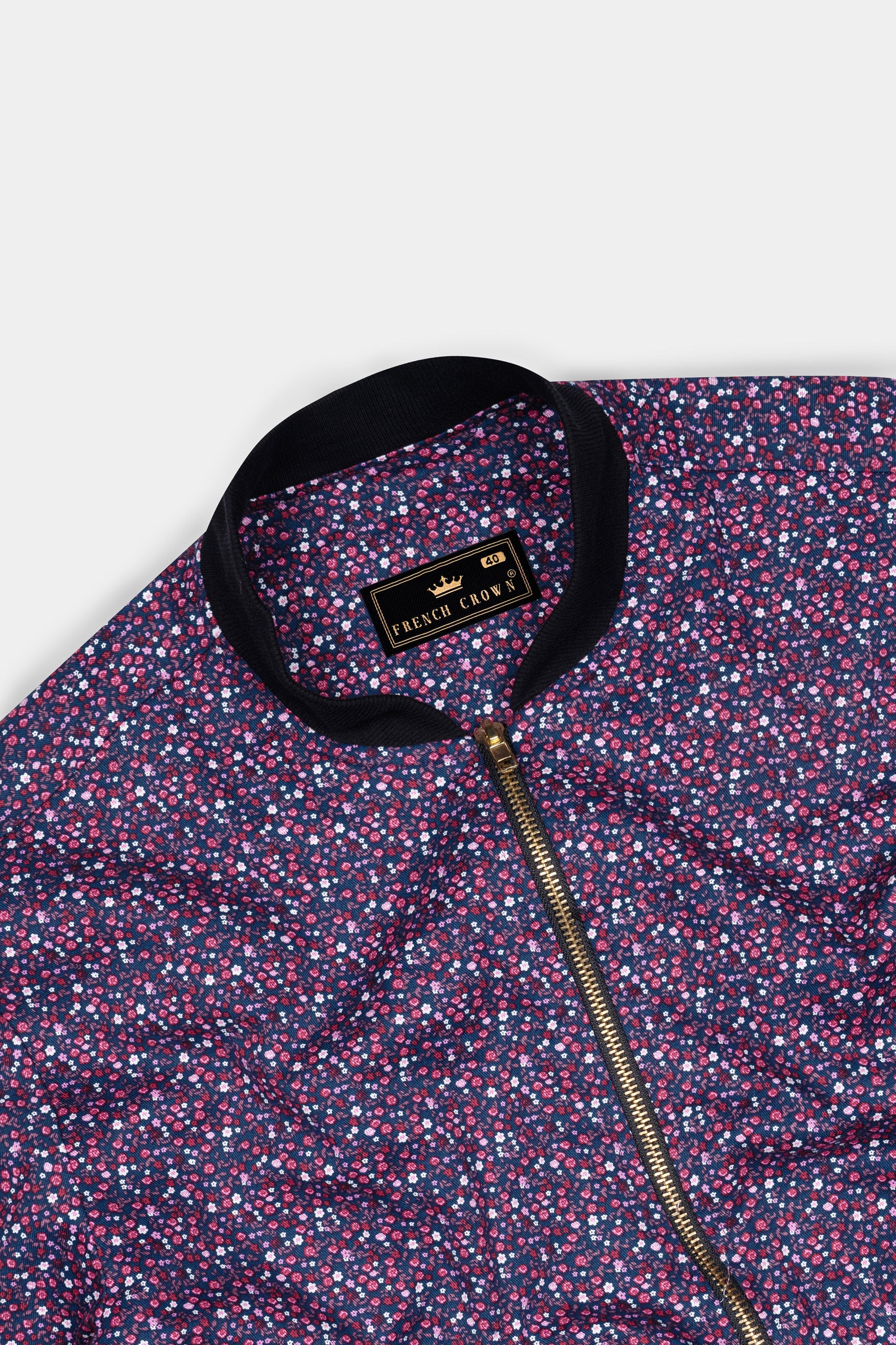 Firefly Blue Multicolour Ditsy Printed Premium Cotton Bomber Jacket