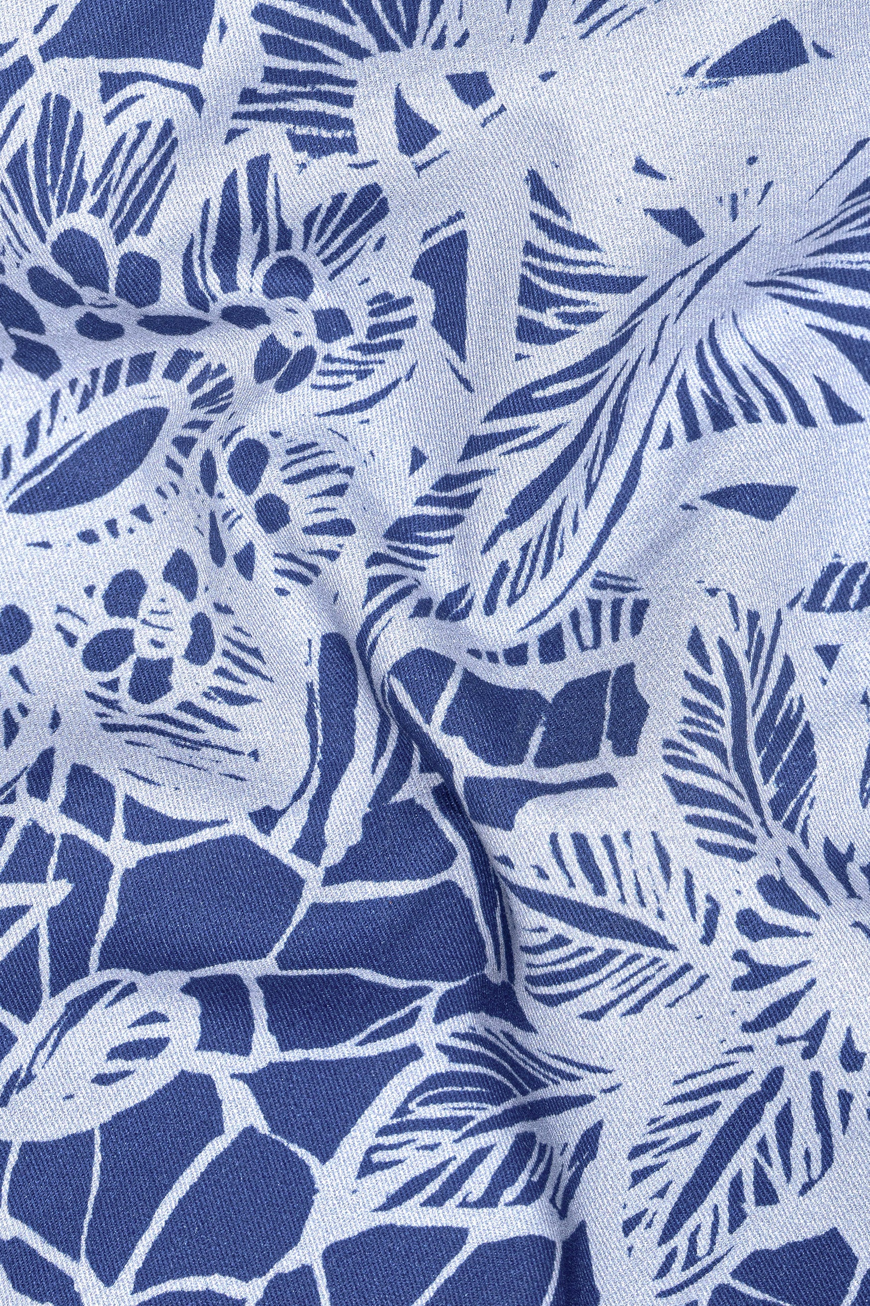 Dusk Blue and Mischka Gray Floral Printed Premium Cotton Bomber Jacket