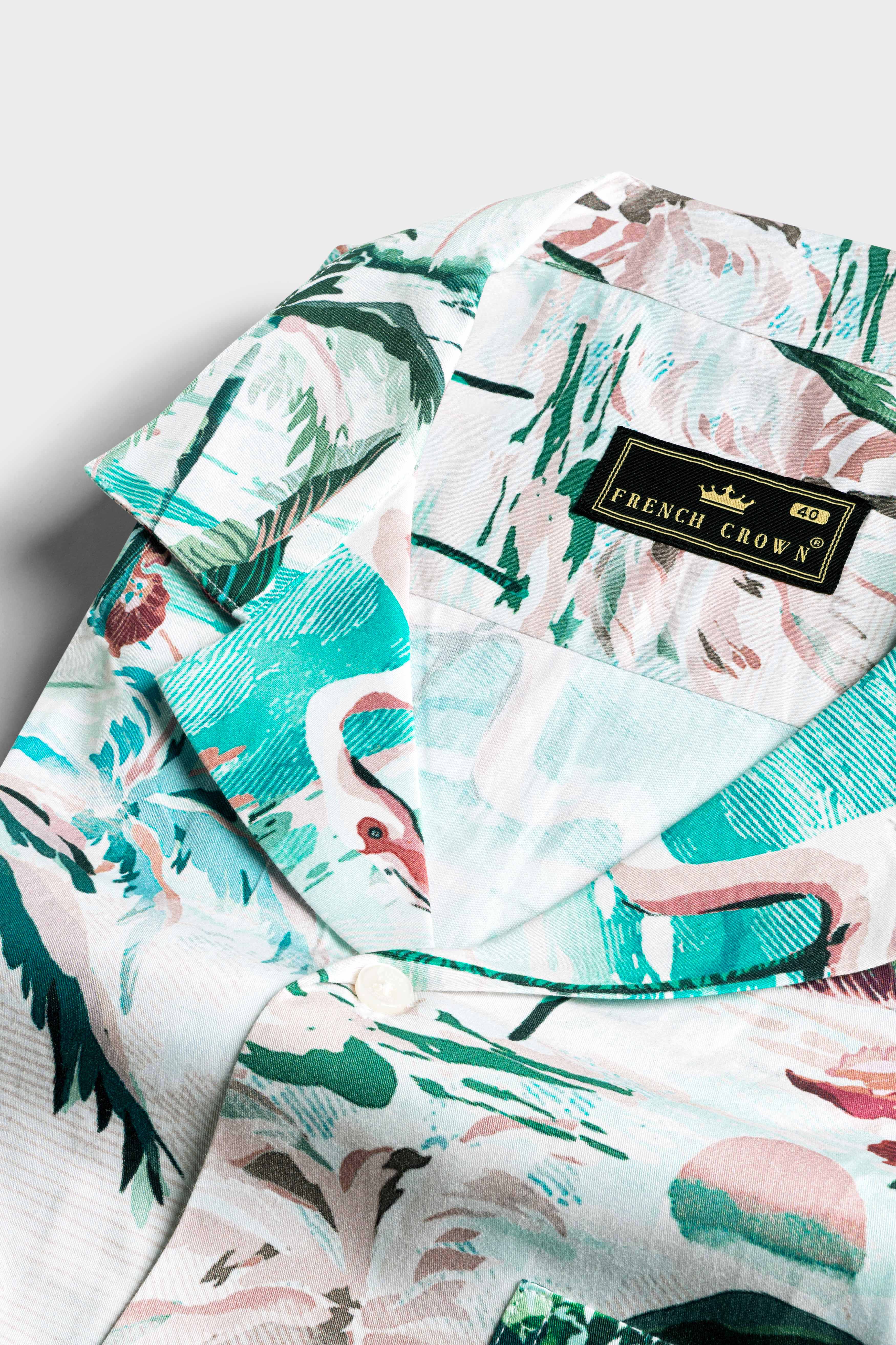 Bright White and William Green Multicolour Tropical Printed Subtle Sheen Super Soft Premium Cotton Designer Shirt 12182-CC-SS-38, 12182-CC-SS-39, 12182-CC-SS-40, 12182-CC-SS-42, 12182-CC-SS-44, 12182-CC-SS-46, 12182-CC-SS-48, 12182-CC-SS-50, 12182-CC-SS-52