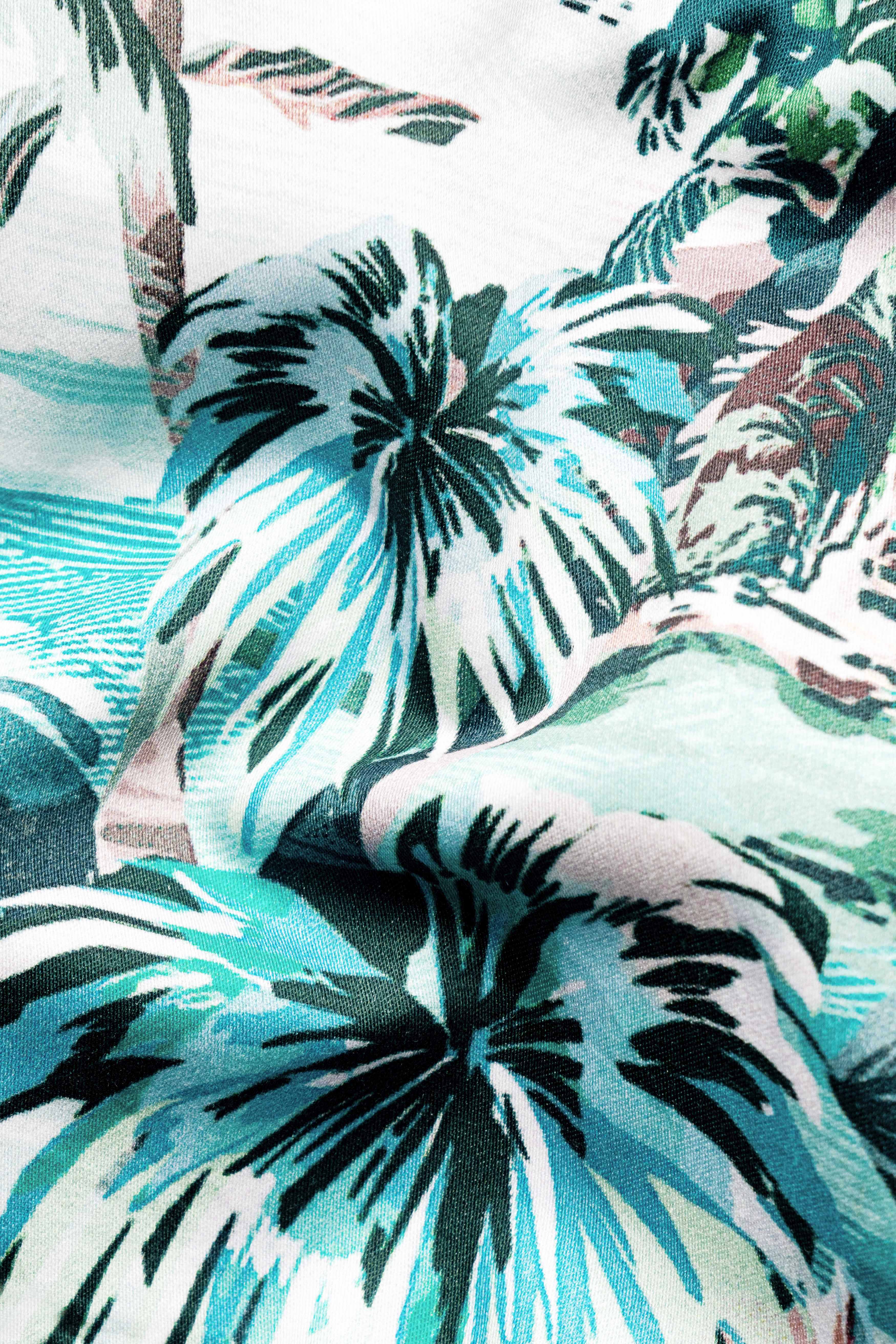 Bright White and William Green Multicolour Tropical Printed Subtle Sheen Super Soft Premium Cotton Designer Shirt 12182-CC-SS-38, 12182-CC-SS-39, 12182-CC-SS-40, 12182-CC-SS-42, 12182-CC-SS-44, 12182-CC-SS-46, 12182-CC-SS-48, 12182-CC-SS-50, 12182-CC-SS-52