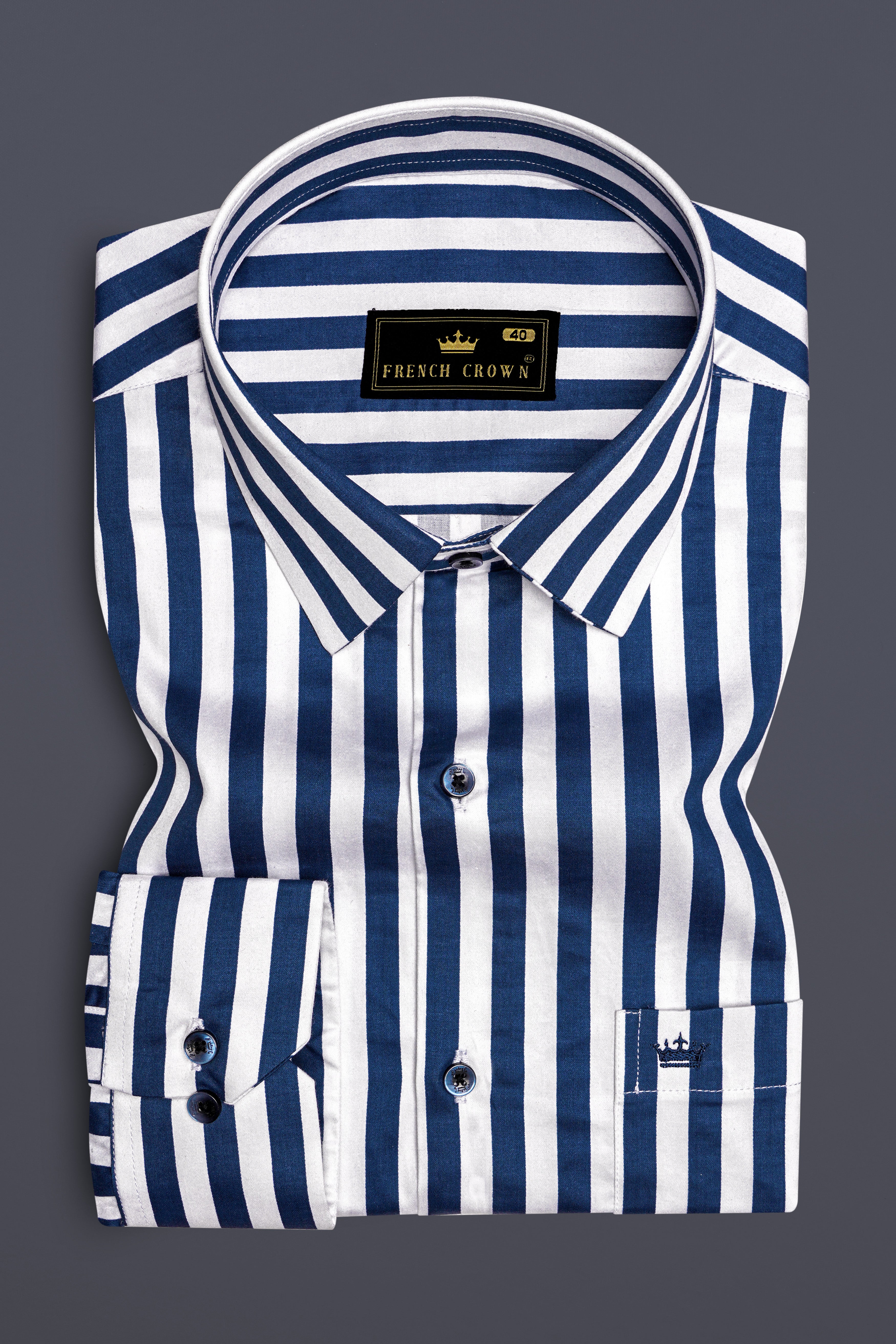 Regal Blue and Bright White Striped Subtle Sheen Super Soft Premium Cotton Designer Shirt