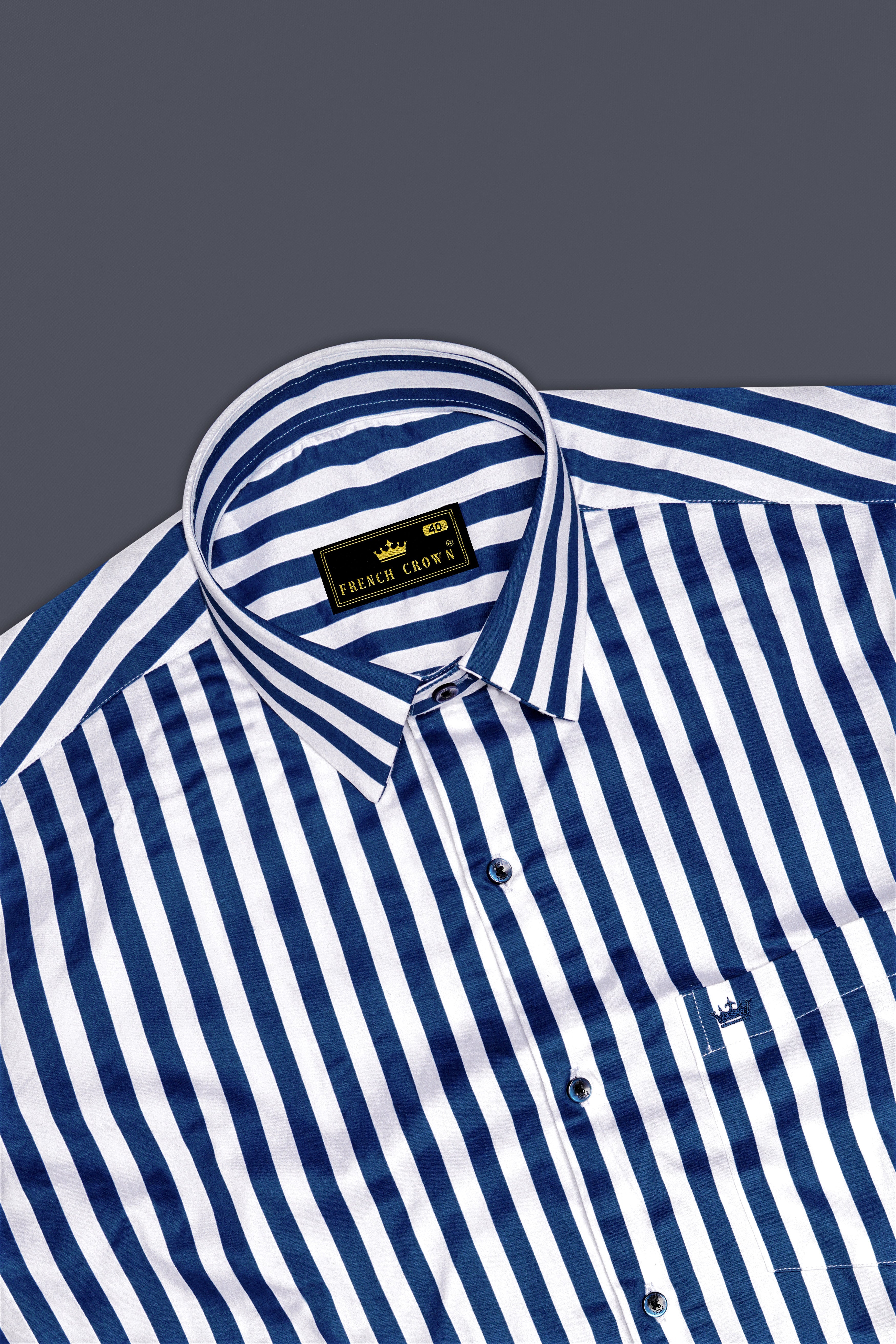 Regal Blue and Bright White Striped Subtle Sheen Super Soft Premium Cotton Designer Shirt