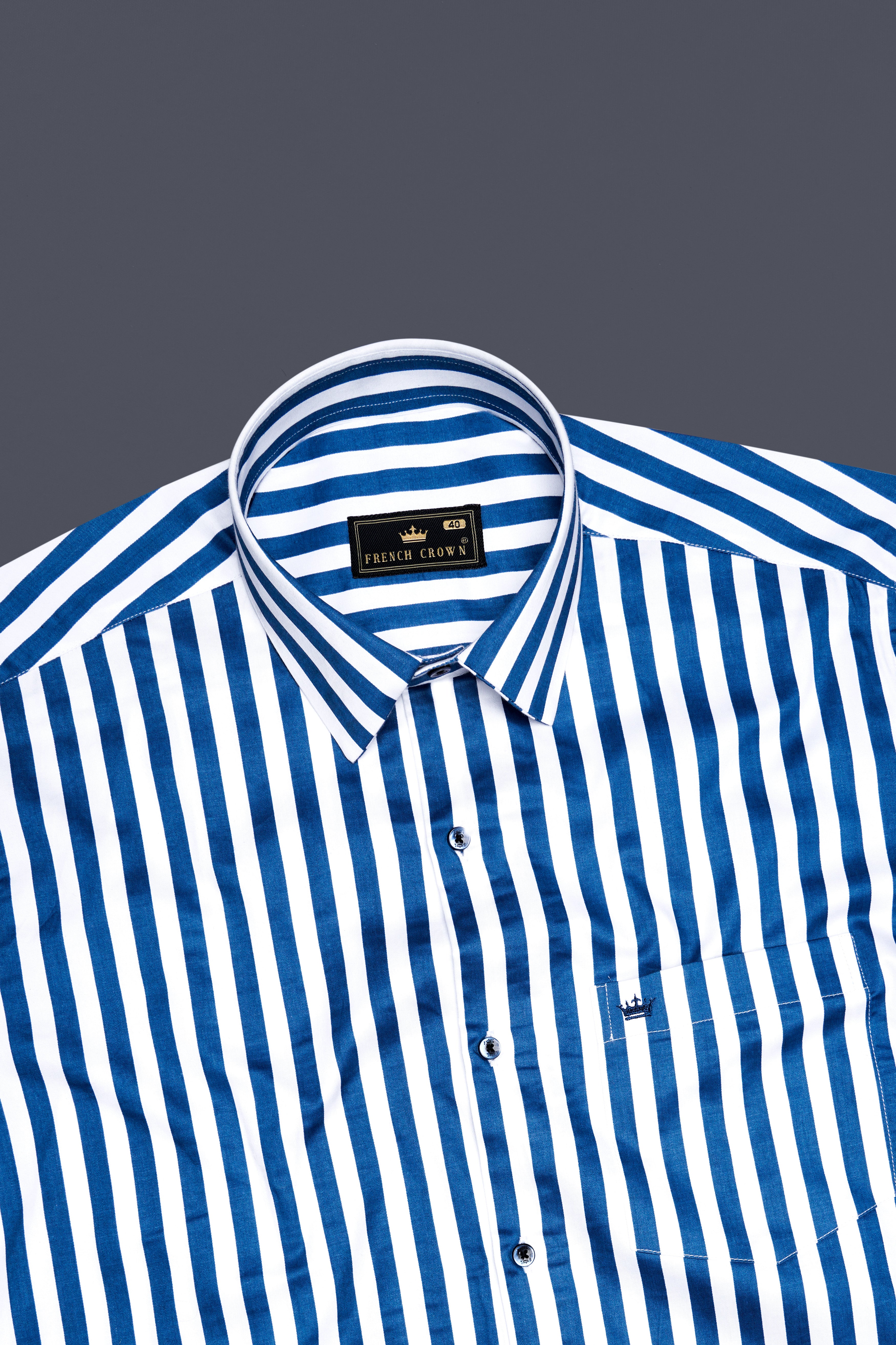 Regal Blue and Bright White Striped Subtle Sheen Super Soft Premium Cotton Designer Shirt