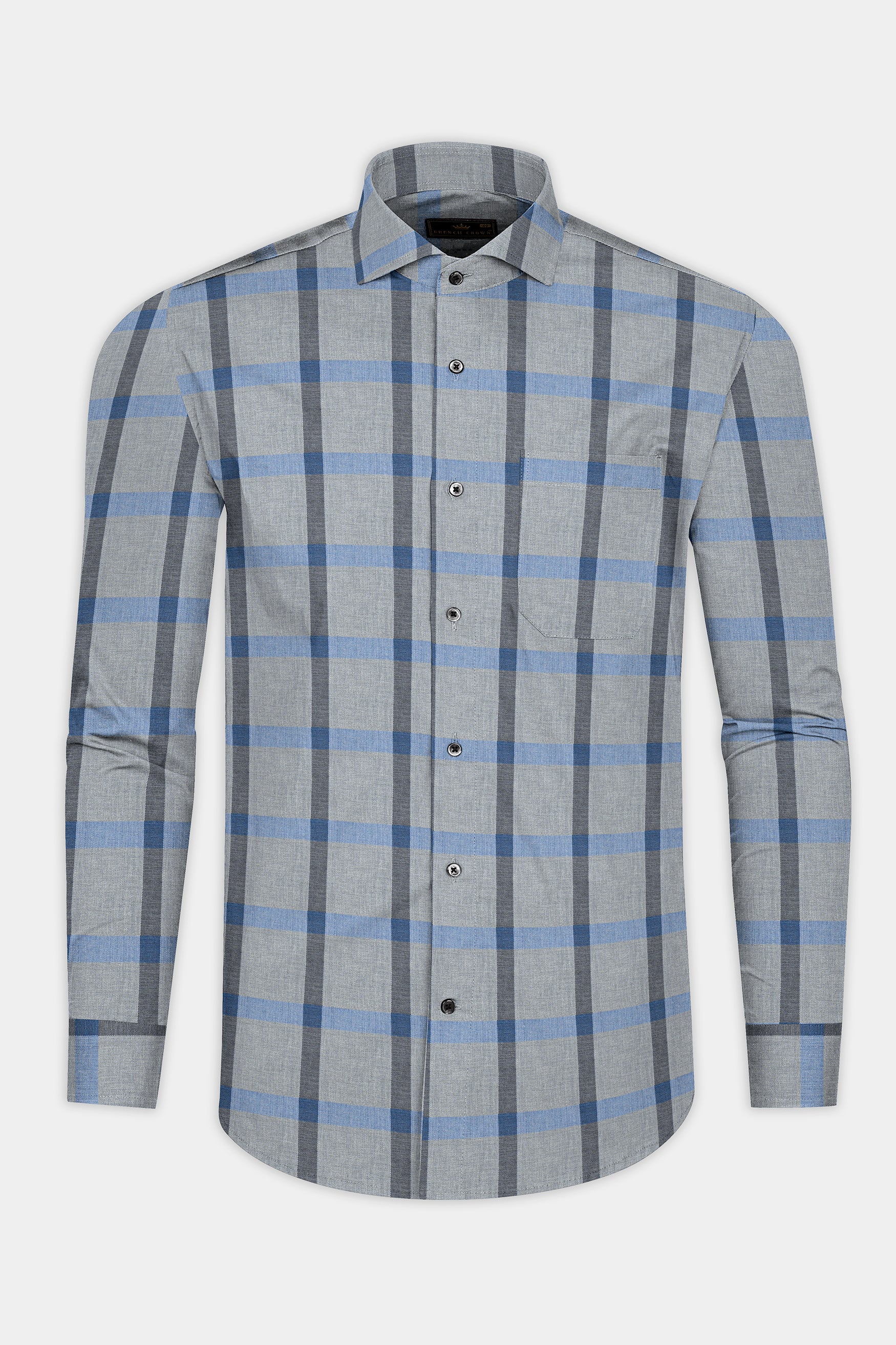 Manatee Gray and Wild Blue Plaid Twill Premium Cotton Shirt 12426-CA-BLK-38, 12426-CA-BLK-H-38, 12426-CA-BLK-39, 12426-CA-BLK-H-39, 12426-CA-BLK-40, 12426-CA-BLK-H-40, 12426-CA-BLK-42, 12426-CA-BLK-H-42, 12426-CA-BLK-44, 12426-CA-BLK-H-44, 12426-CA-BLK-46, 12426-CA-BLK-H-46, 12426-CA-BLK-48, 12426-CA-BLK-H-48, 12426-CA-BLK-50, 12426-CA-BLK-H-50, 12426-CA-BLK-52, 12426-CA-BLK-H-52