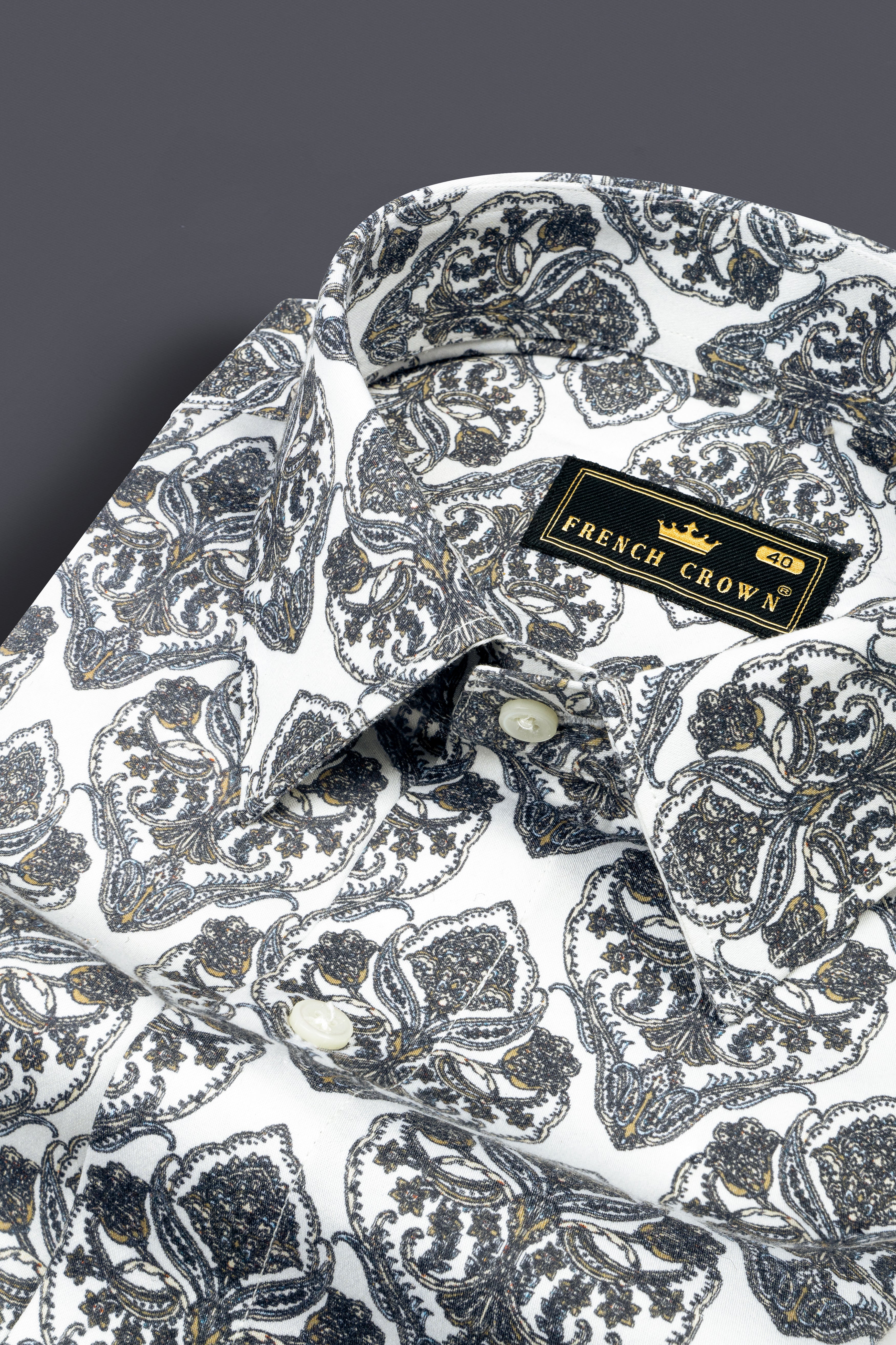 Bright White Digital Flower Printed Subtle Sheen Super Soft Premium Cotton Shirt 12445-38, 12445-H-38, 12445-39, 12445-H-39, 12445-40, 12445-H-40, 12445-42, 12445-H-42, 12445-44, 12445-H-44, 12445-46, 12445-H-46, 12445-48, 12445-H-48, 12445-50, 12445-H-50, 12445-52, 12445-H-52