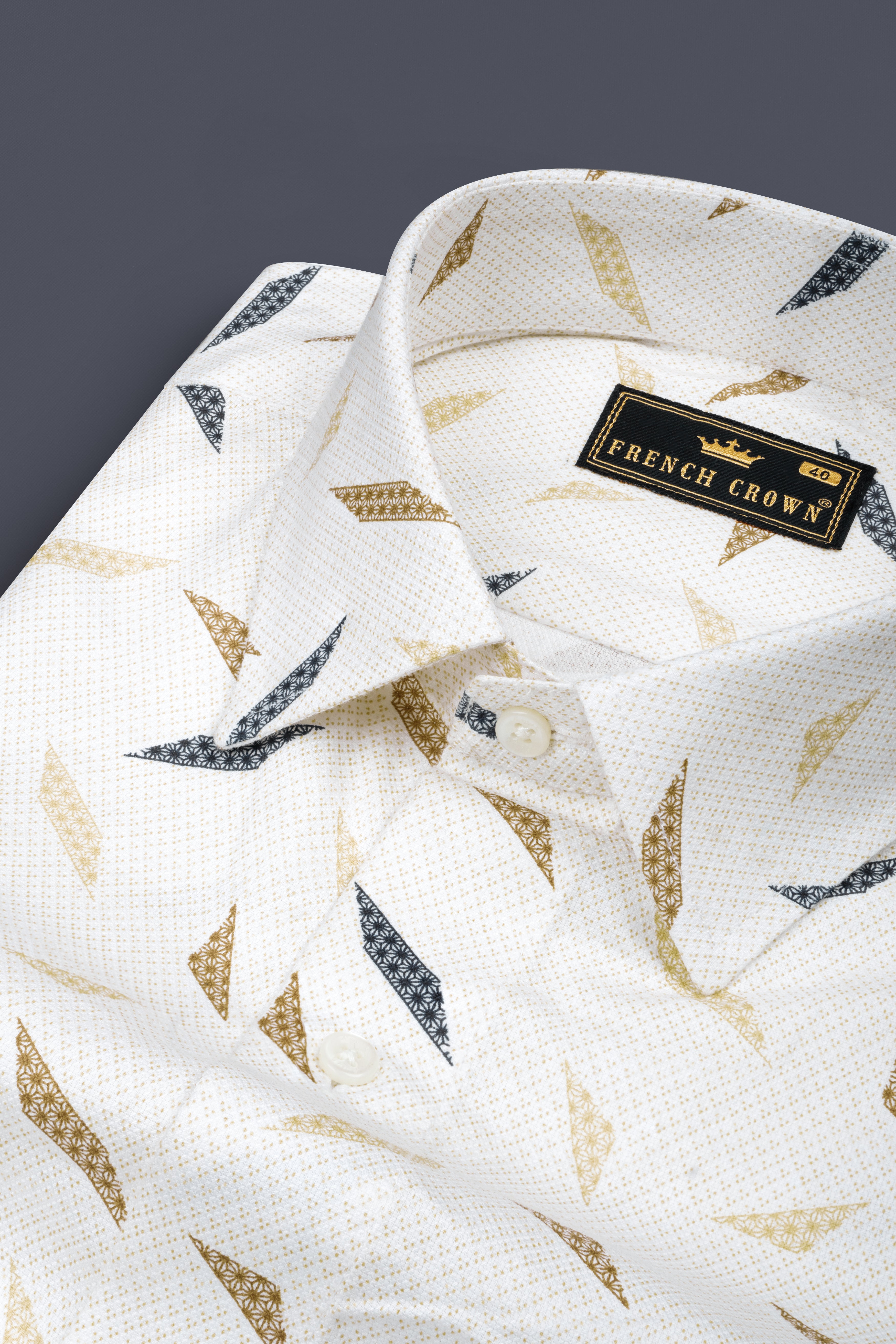 Bright White with brown and blue printed Dobby Textured Premium Giza Cotton Shirt 12456-38, 12456-H-38, 12456-39, 12456-H-39, 12456-40, 12456-H-40, 12456-42, 12456-H-42, 12456-44, 12456-H-44, 12456-46, 12456-H-46, 12456-48, 12456-H-48, 12456-50, 12456-H-50, 12456-52, 12456-H-52
