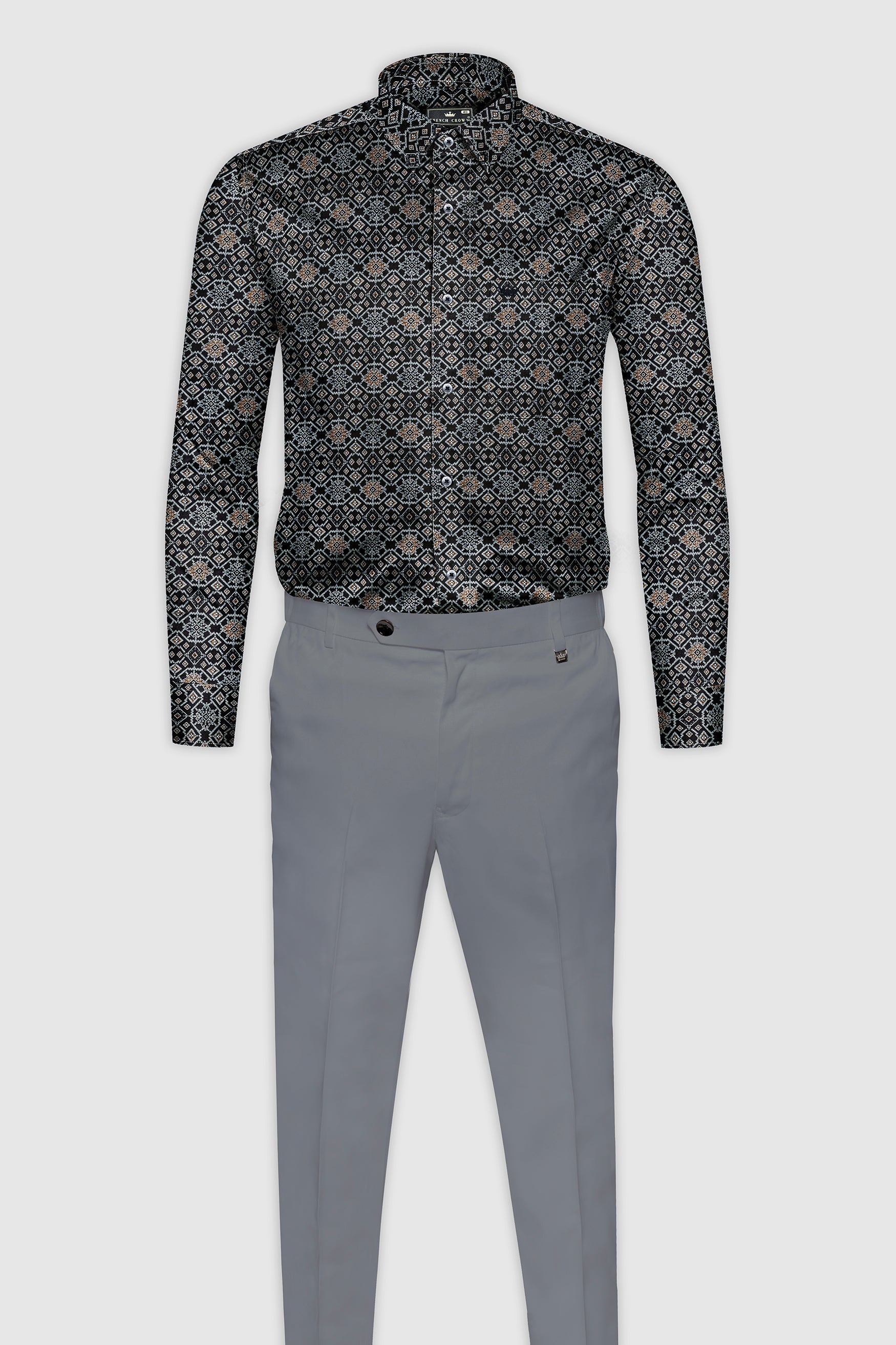 Woodsmoke Black Aztec Art Patterned Super Soft Premium Cotton Shirt 12465-BLK-38, 12465-BLK-H-38, 12465-BLK-39, 12465-BLK-H-39, 12465-BLK-40, 12465-BLK-H-40, 12465-BLK-42, 12465-BLK-H-42, 12465-BLK-44, 12465-BLK-H-44, 12465-BLK-46, 12465-BLK-H-46, 12465-BLK-48, 12465-BLK-H-48, 12465-BLK-50, 12465-BLK-H-50, 12465-BLK-52, 12465-BLK-H-52