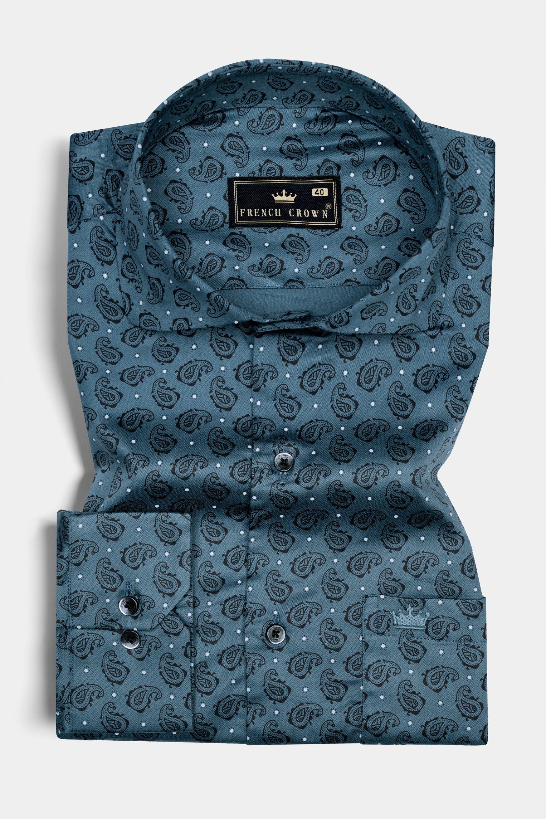 William Blue with Black Paisley Printed Super Soft Premium Cotton Shirt 12502-CA-BLK-38, 12502-CA-BLK-H-38, 12502-CA-BLK-39, 12502-CA-BLK-H-39, 12502-CA-BLK-40, 12502-CA-BLK-H-40, 12502-CA-BLK-42, 12502-CA-BLK-H-42, 12502-CA-BLK-44, 12502-CA-BLK-H-44, 12502-CA-BLK-46, 12502-CA-BLK-H-46, 12502-CA-BLK-48, 12502-CA-BLK-H-48, 12502-CA-BLK-50, 12502-CA-BLK-H-50, 12502-CA-BLK-52, 12502-CA-BLK-H-52