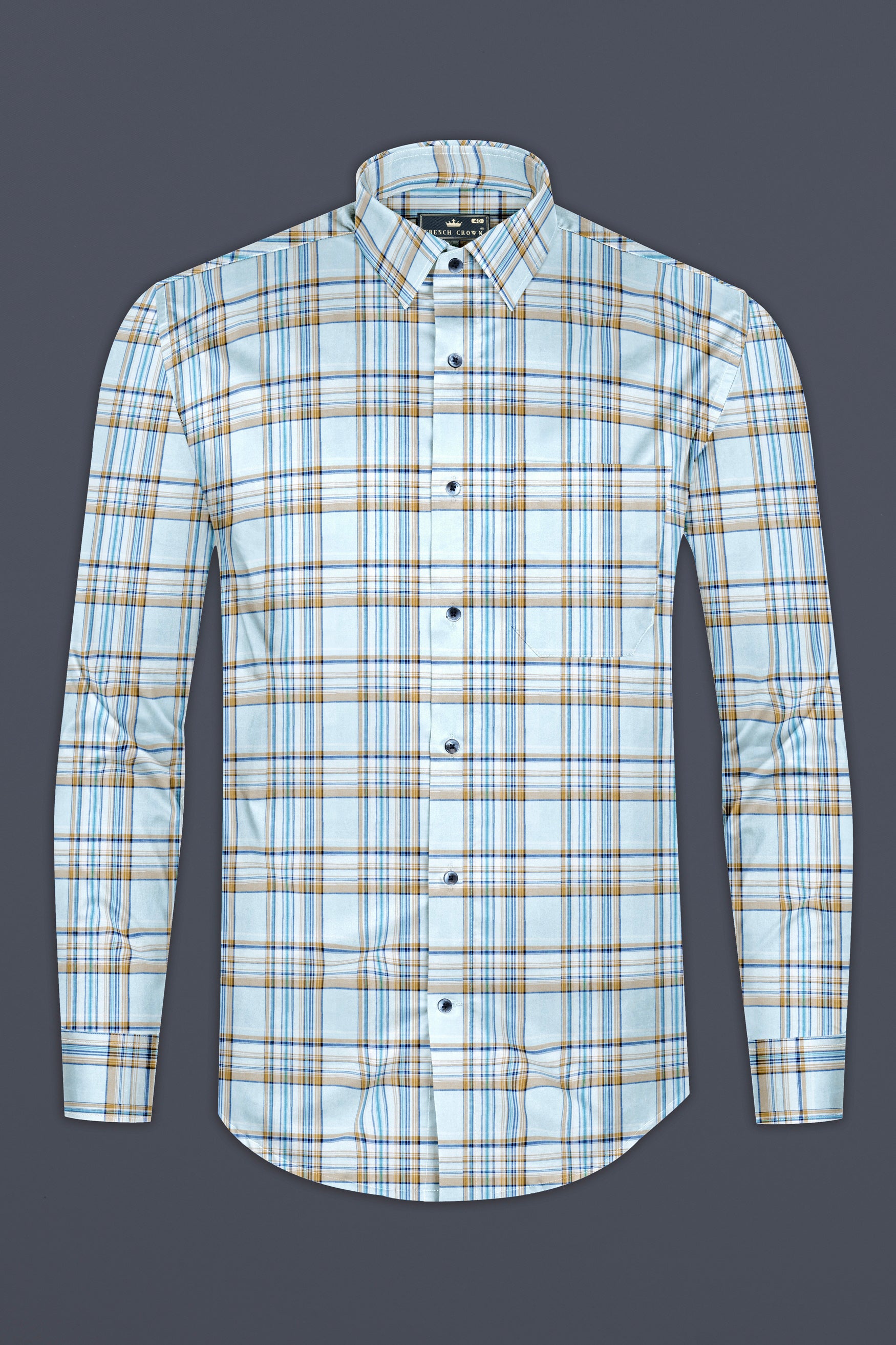 Spindle Blue Shadow Brown Plaid Twill Premium Cotton Shirt 12503-BLE-38, 12503-BLE-H-38, 12503-BLE-39, 12503-BLE-H-39, 12503-BLE-40, 12503-BLE-H-40, 12503-BLE-42, 12503-BLE-H-42, 12503-BLE-44, 12503-BLE-H-44, 12503-BLE-46, 12503-BLE-H-46, 12503-BLE-48, 12503-BLE-H-48, 12503-BLE-50, 12503-BLE-H-50, 12503-BLE-52, 12503-BLE-H-52