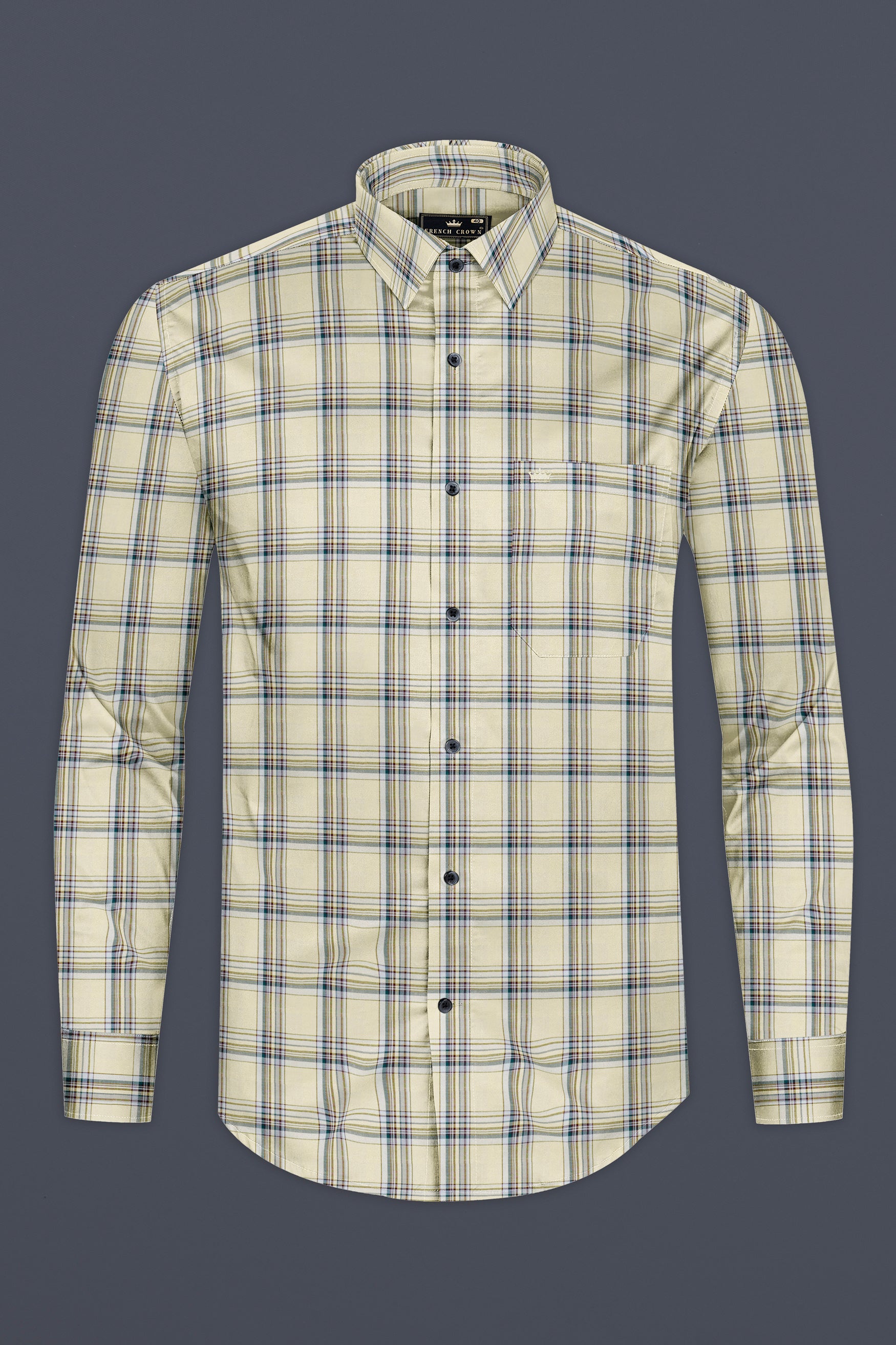 Periglacial Cream Plaid Twill Premium Cotton Shirt 12504-BLK-38, 12504-BLK-H-38, 12504-BLK-39, 12504-BLK-H-39, 12504-BLK-40, 12504-BLK-H-40, 12504-BLK-42, 12504-BLK-H-42, 12504-BLK-44, 12504-BLK-H-44, 12504-BLK-46, 12504-BLK-H-46, 12504-BLK-48, 12504-BLK-H-48, 12504-BLK-50, 12504-BLK-H-50, 12504-BLK-52, 12504-BLK-H-52