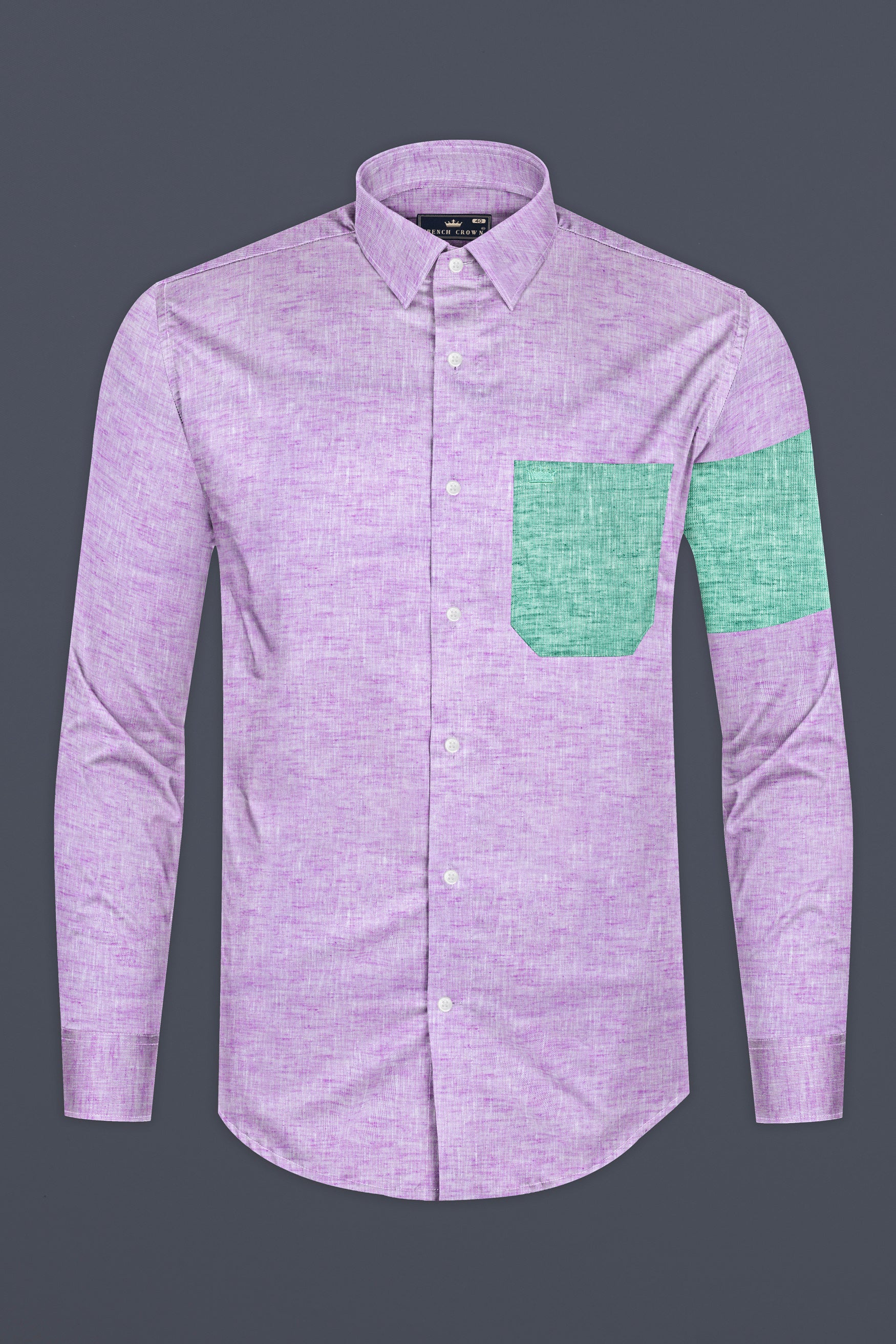 Thistle Purple with Green Pocket Luxurious Linen Designer shirt 12505-P574-38, 12505-P574-H-38, 12505-P574-39, 12505-P574-H-39, 12505-P574-40, 12505-P574-H-40, 12505-P574-42, 12505-P574-H-42, 12505-P574-44, 12505-P574-H-44, 12505-P574-46, 12505-P574-H-46, 12505-P574-48, 12505-P574-H-48, 12505-P574-50, 12505-P574-H-50, 12505-P574-52, 12505-P574-H-52