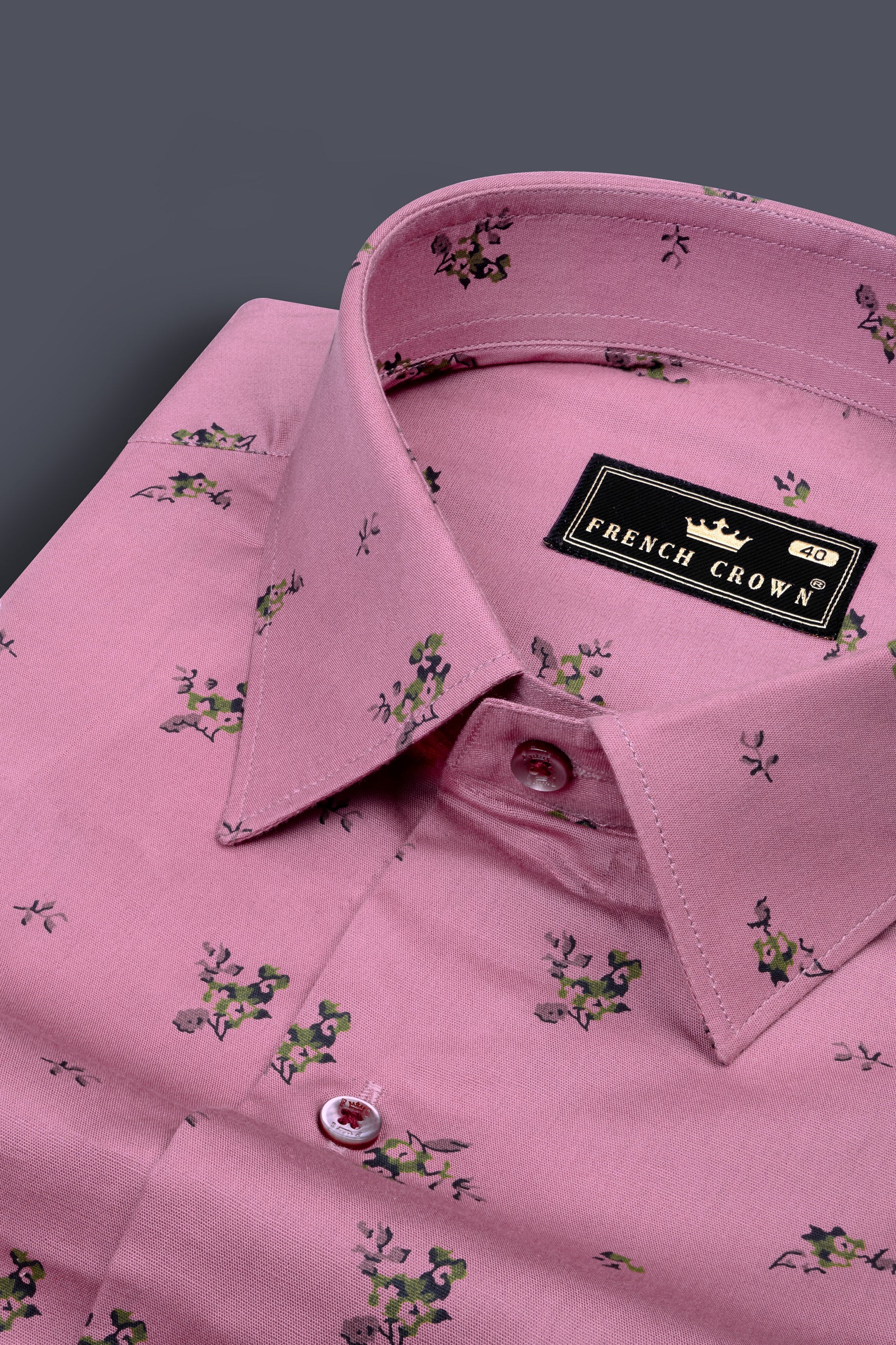 Opera Mauve Pink Flower Printed Chambray Shirt 12507-MN-38, 12507-MN-H-38, 12507-MN-39, 12507-MN-H-39, 12507-MN-40, 12507-MN-H-40, 12507-MN-42, 12507-MN-H-42, 12507-MN-44, 12507-MN-H-44, 12507-MN-46, 12507-MN-H-46, 12507-MN-48, 12507-MN-H-48, 12507-MN-50, 12507-MN-H-50, 12507-MN-52, 12507-MN-H-52