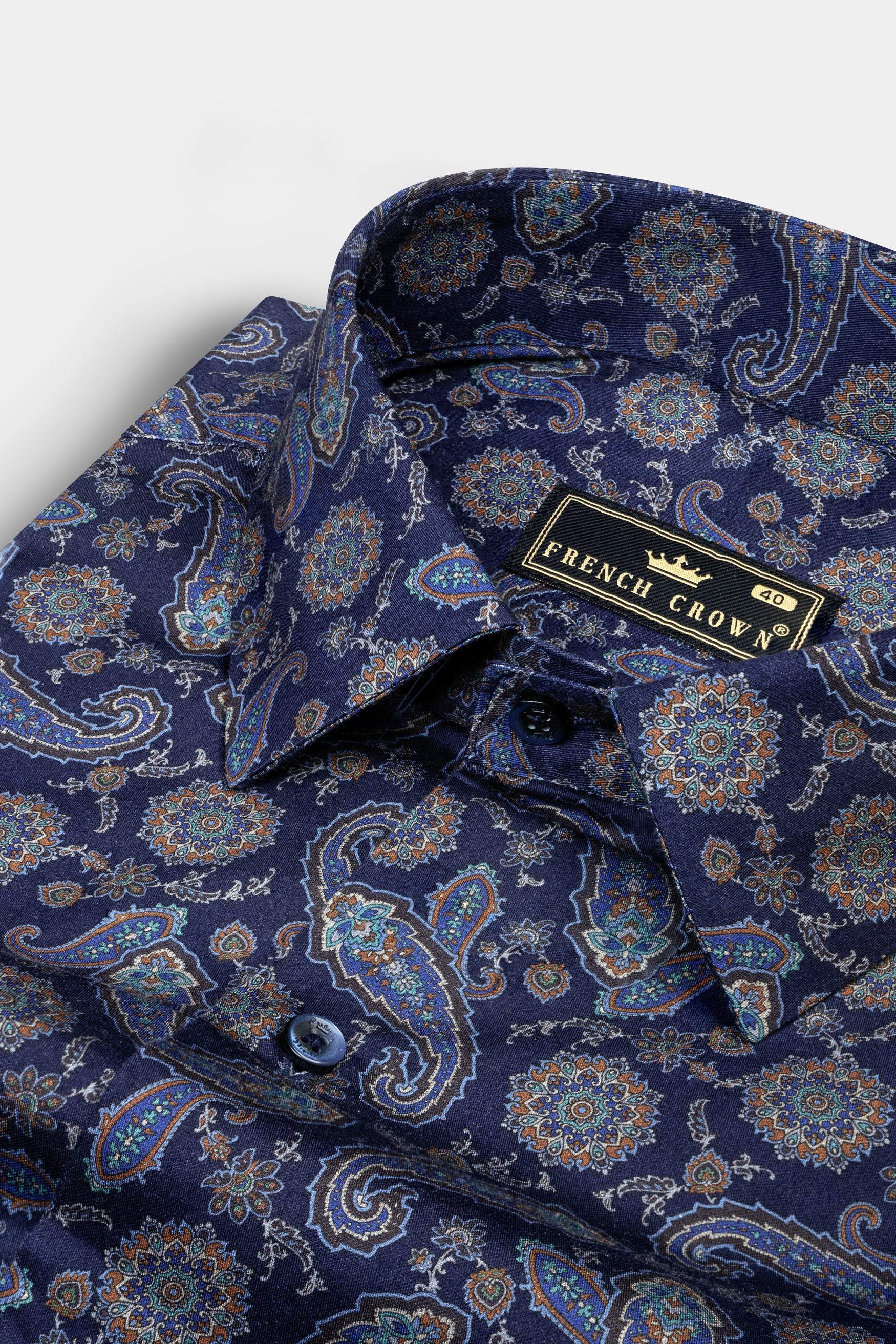 Ebony Blue Paisley Casual Prints Premium Cotton Shirt For Men