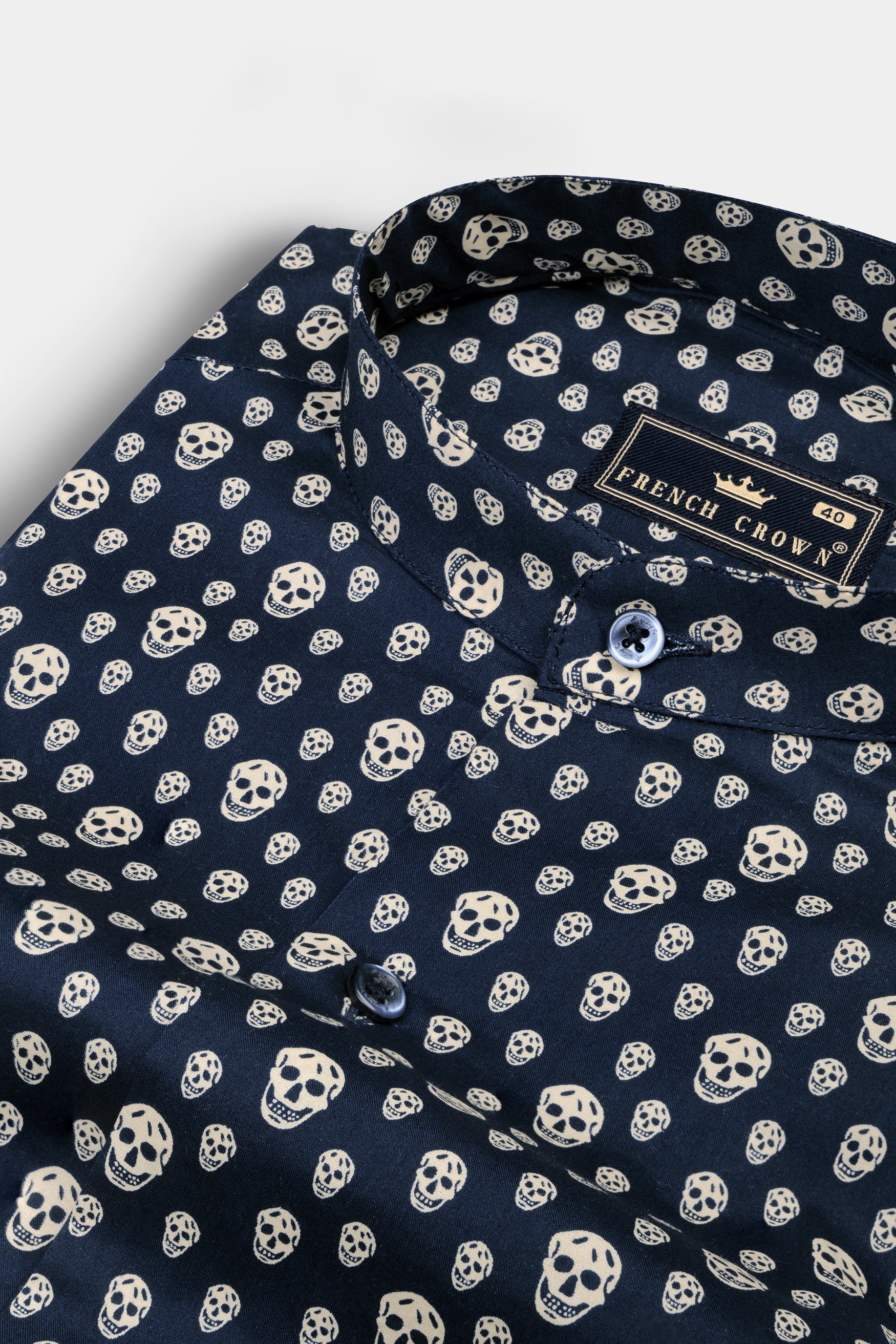 Mirage Blue with Beige Skull Printed Poplin Giza Cotton Shirt