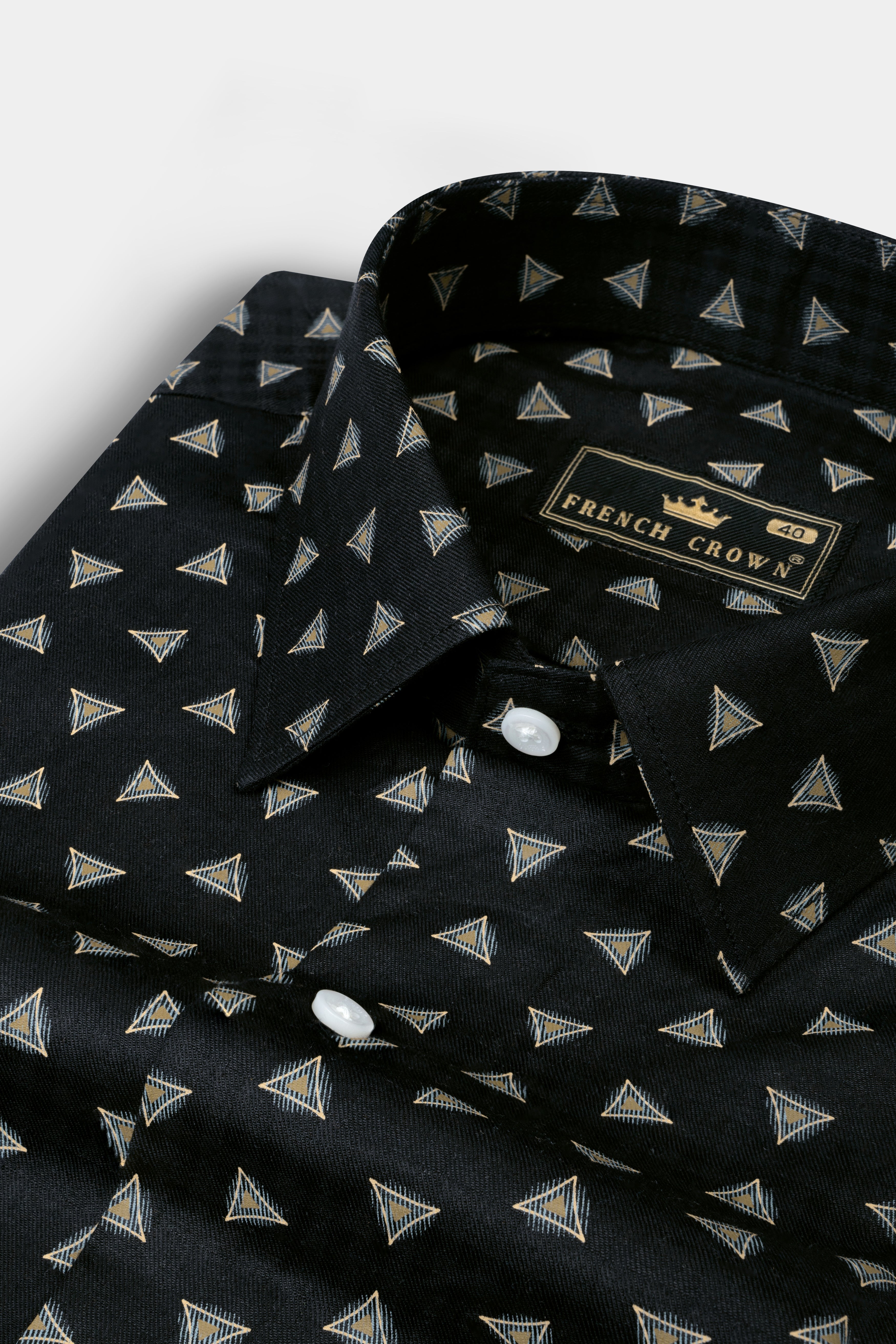 Jade Black Triangles printed Twill Premium Cotton Shirt 12521-38, 12521-H-38, 12521-39, 12521-H-39, 12521-40, 12521-H-40, 12521-42, 12521-H-42, 12521-44, 12521-H-44, 12521-46, 12521-H-46, 12521-48, 12521-H-48, 12521-50, 12521-H-50, 12521-52, 12521-H-52
