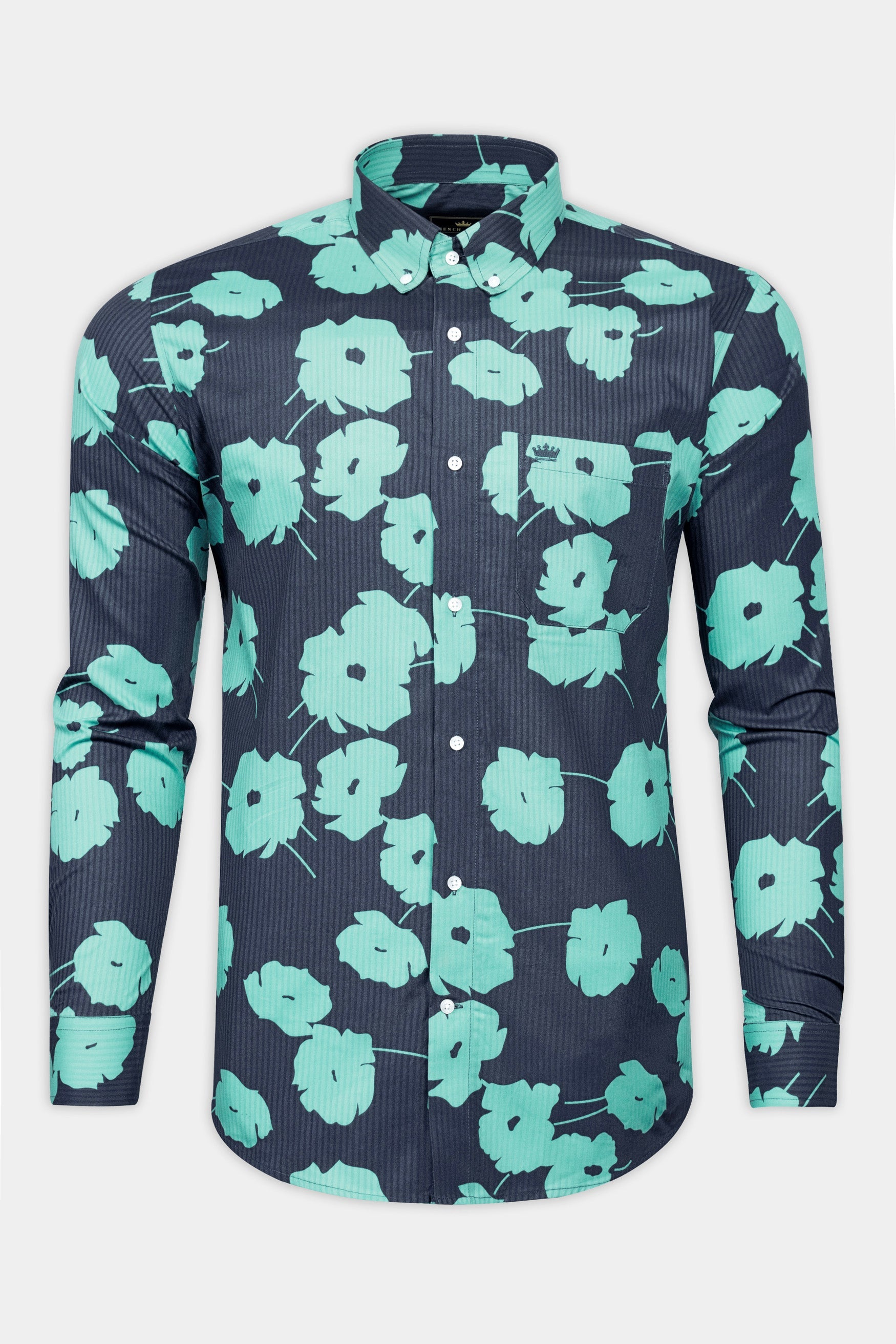 Fiord Blue with Tiffany Blue Flower Printed chambray denim shirt 12534-BD-38, 12534-BD-H-38, 12534-BD-39, 12534-BD-H-39, 12534-BD-40, 12534-BD-H-40, 12534-BD-42, 12534-BD-H-42, 12534-BD-44, 12534-BD-H-44, 12534-BD-46, 12534-BD-H-46, 12534-BD-48, 12534-BD-H-48, 12534-BD-50, 12534-BD-H-50, 12534-BD-52, 12534-BD-H-52