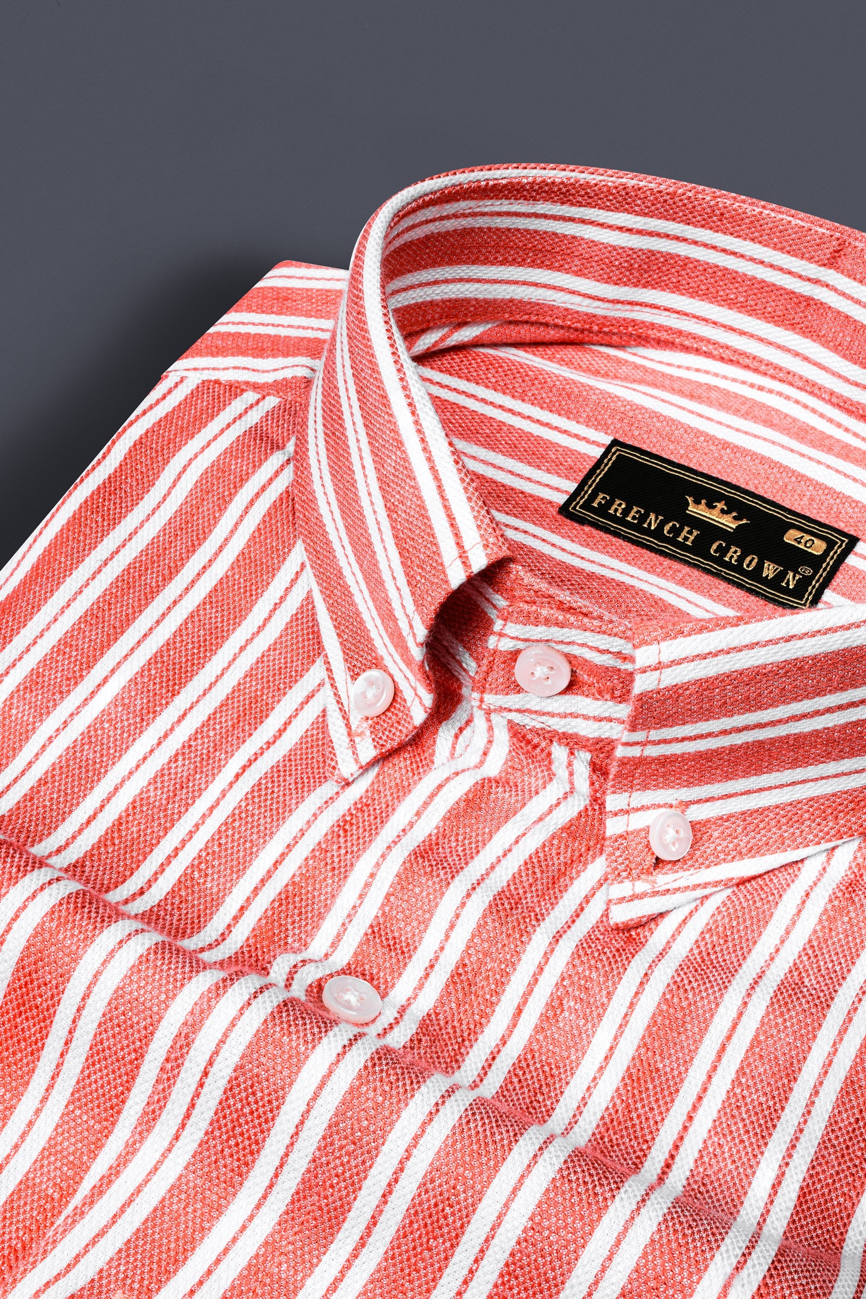 Geraldine Orange and White Striped Dobby Textured Premium Cotton Shirt 12542-BD-38, 12542-BD-H-38, 12542-BD-39, 12542-BD-H-39, 12542-BD-40, 12542-BD-H-40, 12542-BD-42, 12542-BD-H-42, 12542-BD-44, 12542-BD-H-44, 12542-BD-46, 12542-BD-H-46, 12542-BD-48, 12542-BD-H-48, 12542-BD-50, 12542-BD-H-50, 12542-BD-52, 12542-BD-H-52