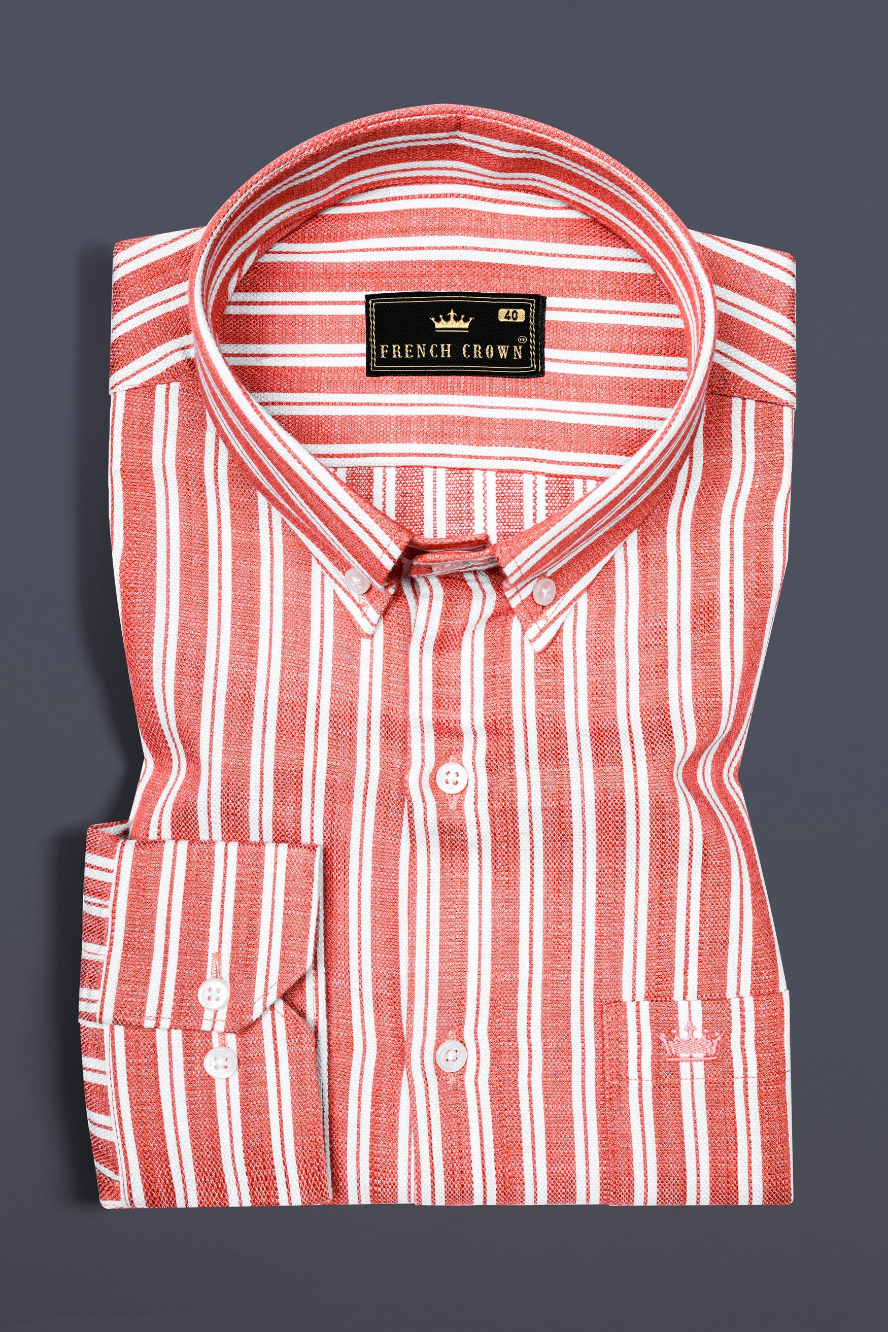 Geraldine Orange and White Striped Dobby Textured Premium Cotton Shirt 12542-BD-38, 12542-BD-H-38, 12542-BD-39, 12542-BD-H-39, 12542-BD-40, 12542-BD-H-40, 12542-BD-42, 12542-BD-H-42, 12542-BD-44, 12542-BD-H-44, 12542-BD-46, 12542-BD-H-46, 12542-BD-48, 12542-BD-H-48, 12542-BD-50, 12542-BD-H-50, 12542-BD-52, 12542-BD-H-52