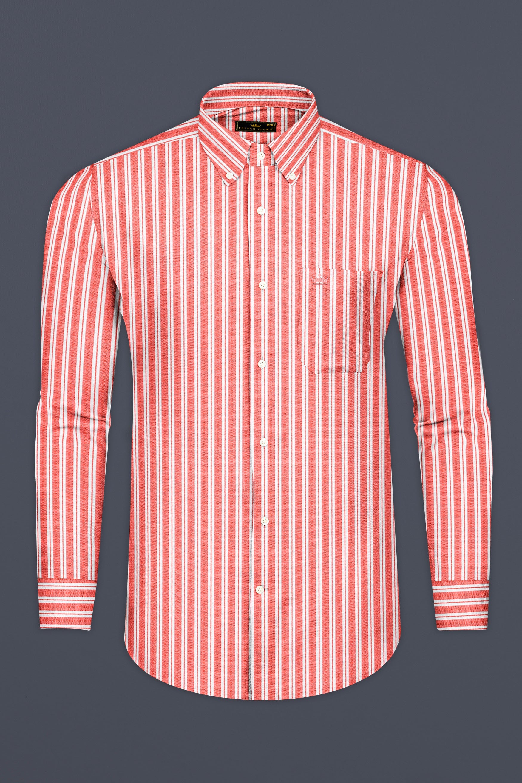 Geraldine Orange and White Striped Dobby Textured Premium Cotton Shirt 12542-BD-38, 12542-BD-H-38, 12542-BD-39, 12542-BD-H-39, 12542-BD-40, 12542-BD-H-40, 12542-BD-42, 12542-BD-H-42, 12542-BD-44, 12542-BD-H-44, 12542-BD-46, 12542-BD-H-46, 12542-BD-48, 12542-BD-H-48, 12542-BD-50, 12542-BD-H-50, 12542-BD-52, 12542-BD-H-52