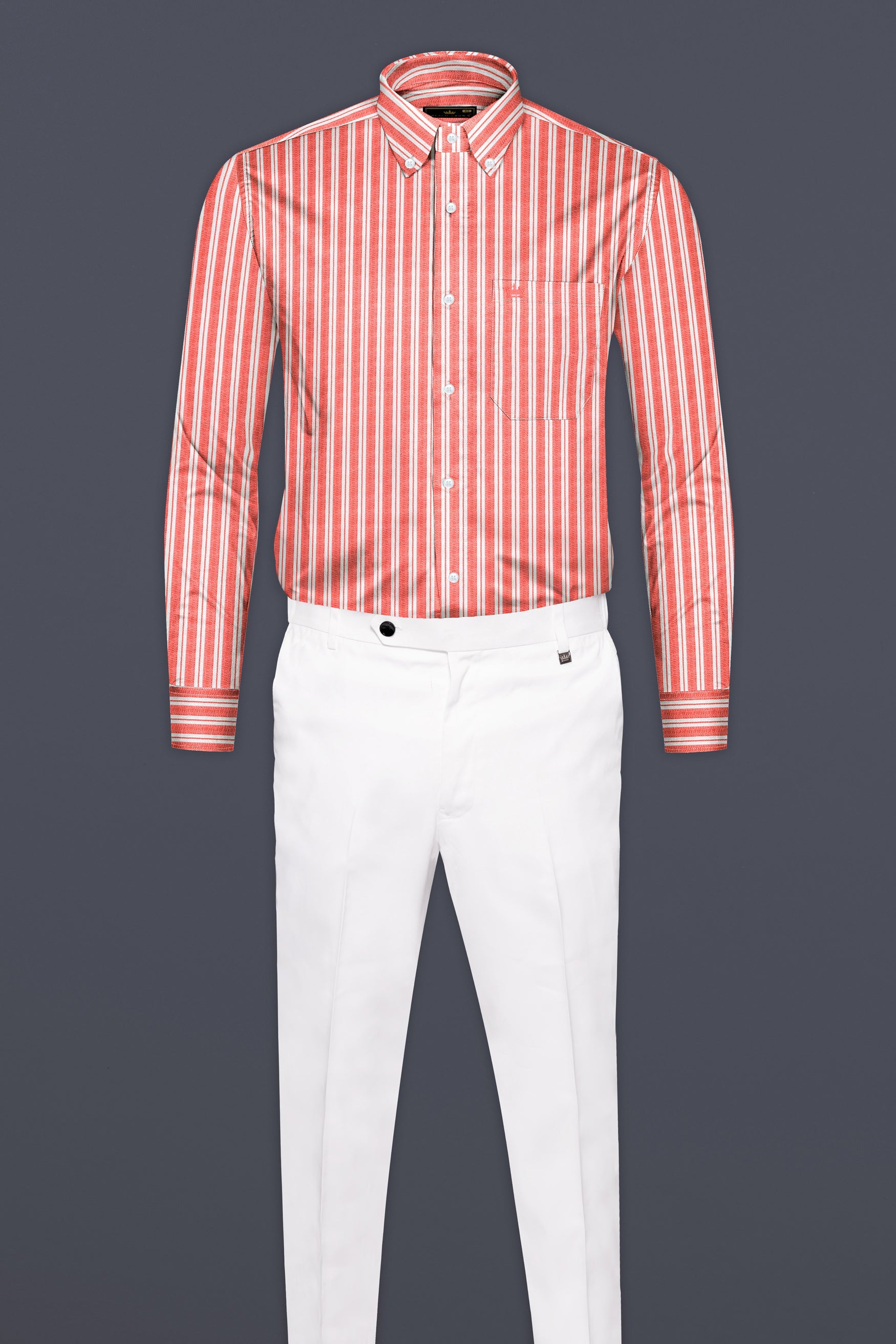 Geraldine Orange and White Striped Dobby Textured Premium Cotton Shirt 12542-BD-38, 12542-BD-H-38, 12542-BD-39, 12542-BD-H-39, 12542-BD-40, 12542-BD-H-40, 12542-BD-42, 12542-BD-H-42, 12542-BD-44, 12542-BD-H-44, 12542-BD-46, 12542-BD-H-46, 12542-BD-48, 12542-BD-H-48, 12542-BD-50, 12542-BD-H-50, 12542-BD-52, 12542-BD-H-52