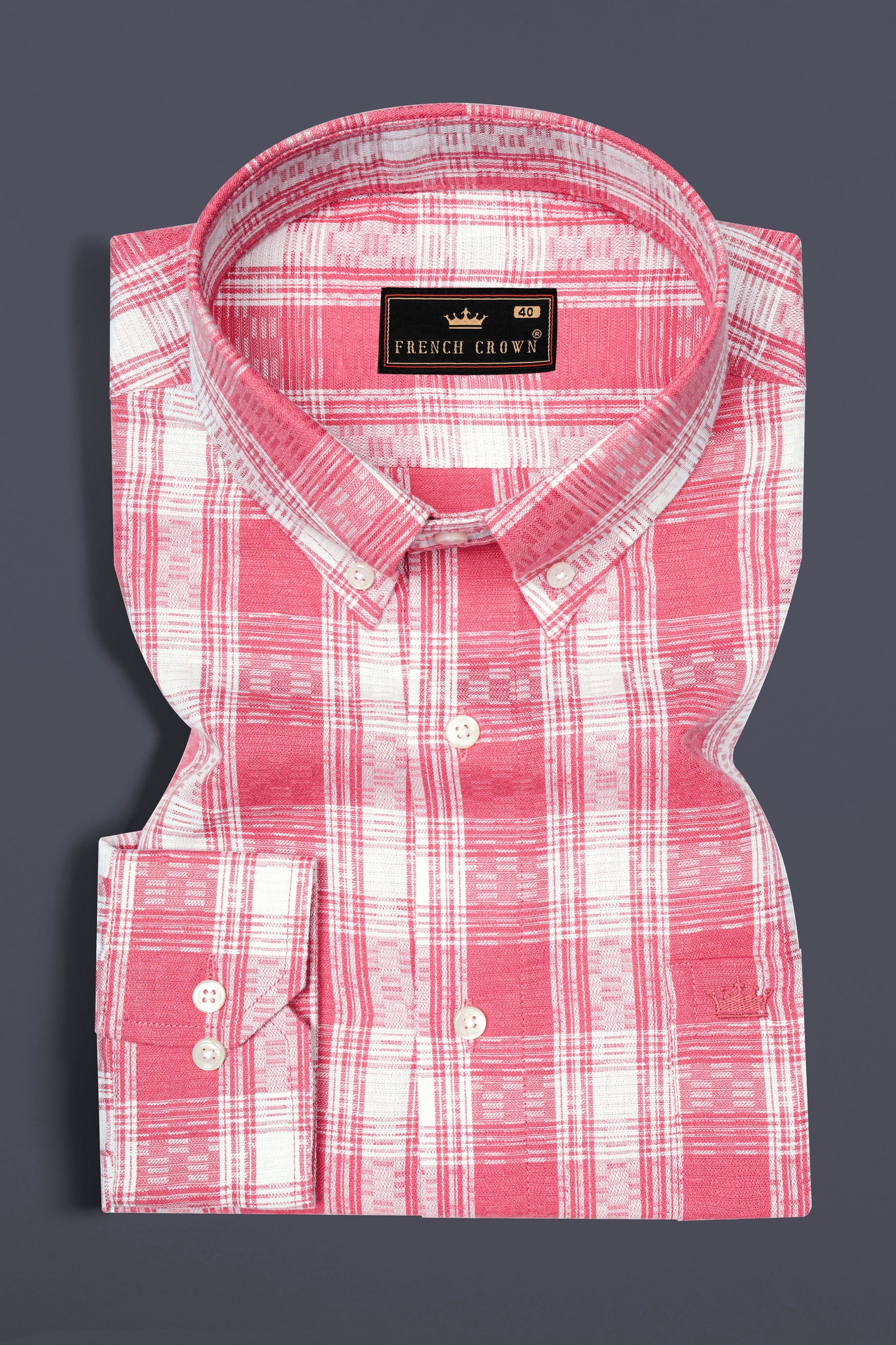 Rosy Pink and White Checks Plaid Dobby Textured Premium Giza Cotton Shirt 12543-BD-38, 12543-BD-H-38, 12543-BD-39, 12543-BD-H-39, 12543-BD-40, 12543-BD-H-40, 12543-BD-42, 12543-BD-H-42, 12543-BD-44, 12543-BD-H-44, 12543-BD-46, 12543-BD-H-46, 12543-BD-48, 12543-BD-H-48, 12543-BD-50, 12543-BD-H-50, 12543-BD-52, 12543-BD-H-52