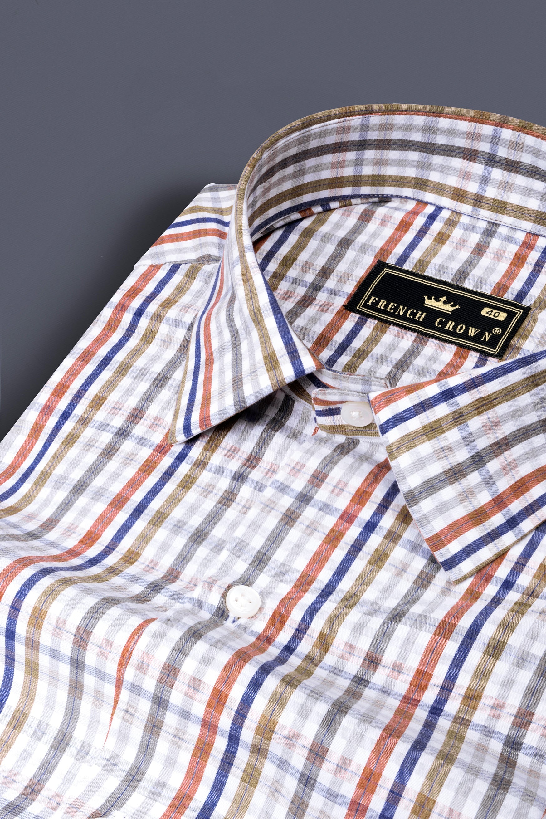 Bright White with Sepia Brown and Rhino Blue Checkered Poplin Giza Cotton Shirt 12555-38, 12555-H-38, 12555-39, 12555-H-39, 12555-40, 12555-H-40, 12555-42, 12555-H-42, 12555-44, 12555-H-44, 12555-46, 12555-H-46, 12555-48, 12555-H-48, 12555-50, 12555-H-50, 12555-52, 12555-H-52