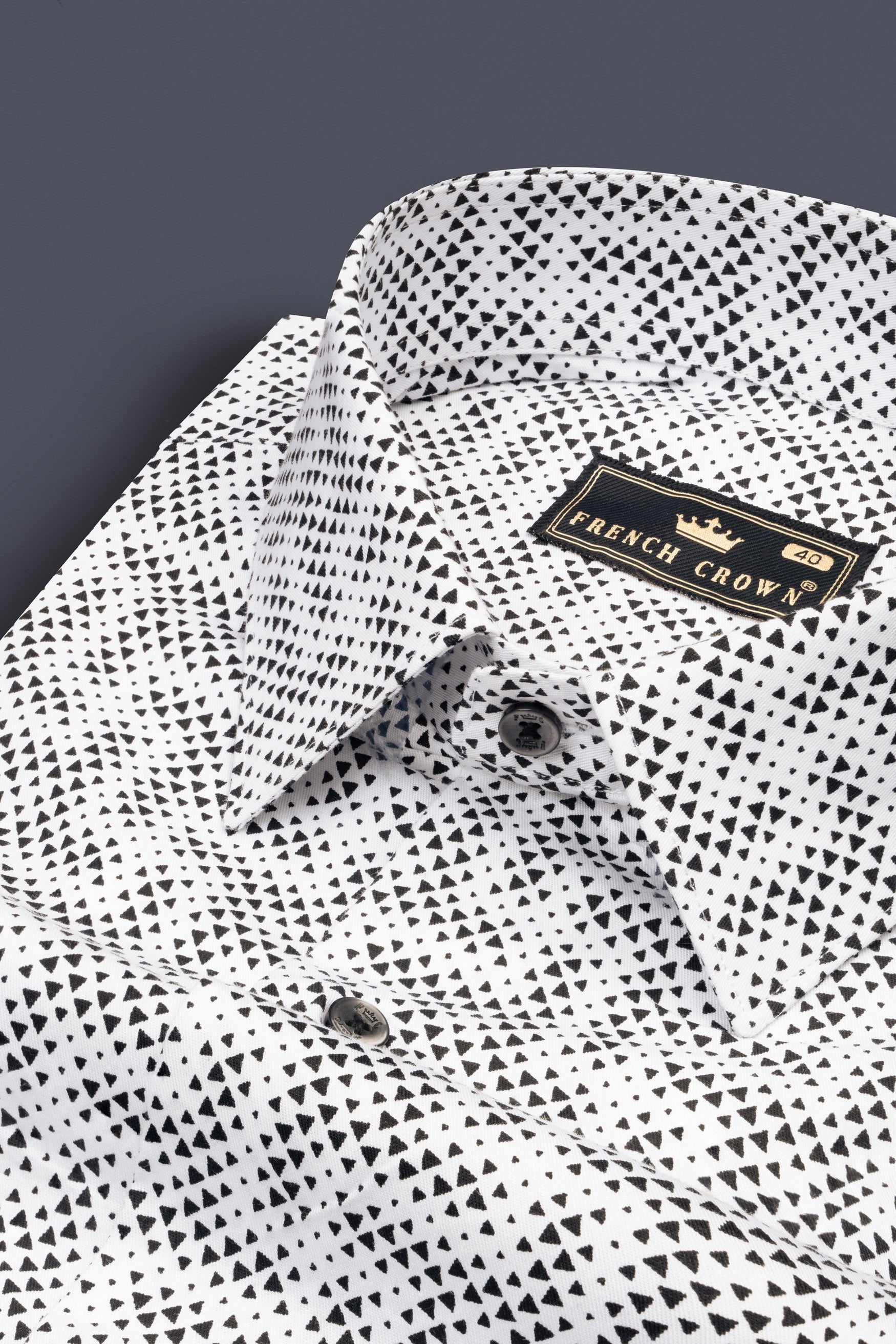 Classic White with Black Flocked Triangle Printed Super Soft Premium Cotton Shirt 12608-BLK-38, 12608-BLK-H-38, 12608-BLK-39, 12608-BLK-H-39, 12608-BLK-40, 12608-BLK-H-40, 12608-BLK-42, 12608-BLK-H-42, 12608-BLK-44, 12608-BLK-H-44, 12608-BLK-46, 12608-BLK-H-46, 12608-BLK-48, 12608-BLK-H-48, 12608-BLK-50, 12608-BLK-H-50, 12608-BLK-52, 12608-BLK-H-52