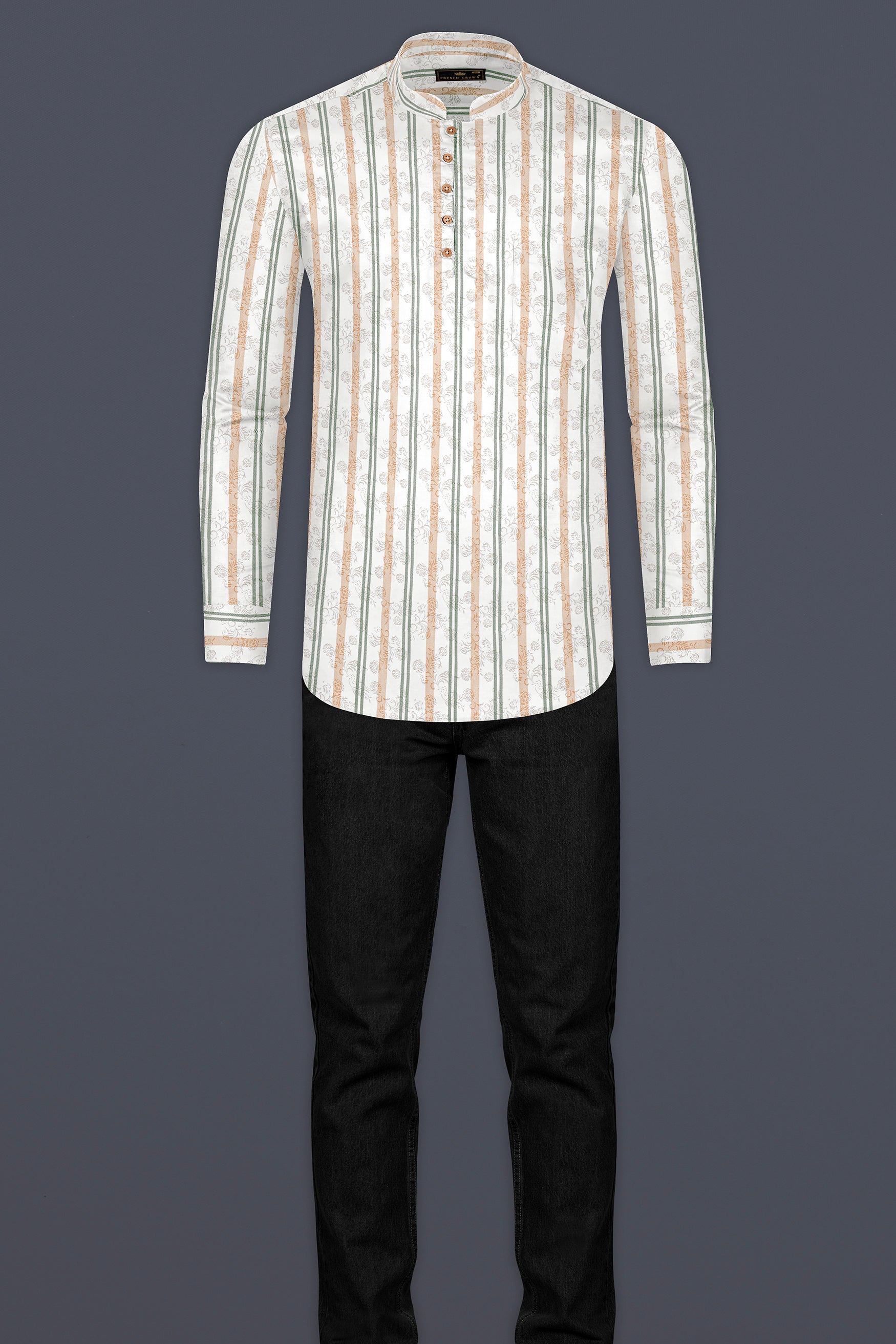 Romance White with Tan Orange and Corduroy Green Striped Super Soft Premium Cotton Kurta Shirt 12619-KS-38, 12619-KS-H-38, 12619-KS-39, 12619-KS-H-39, 12619-KS-40, 12619-KS-H-40, 12619-KS-42, 12619-KS-H-42, 12619-KS-44, 12619-KS-H-44, 12619-KS-46, 12619-KS-H-46, 12619-KS-48, 12619-KS-H-48, 12619-KS-50, 12619-KS-H-50, 12619-KS-52, 12619-KS-H-52