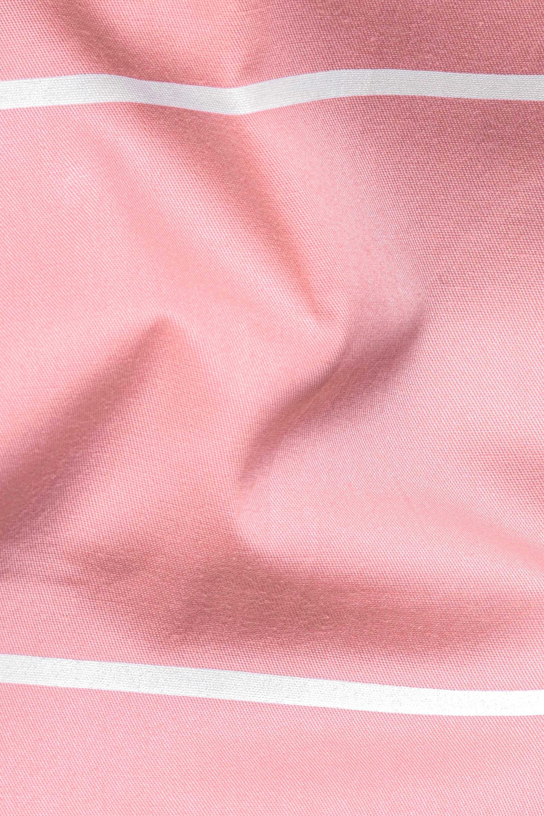 Wewak Pink with White Horizontal Striped Twill Premium Cotton Shirt