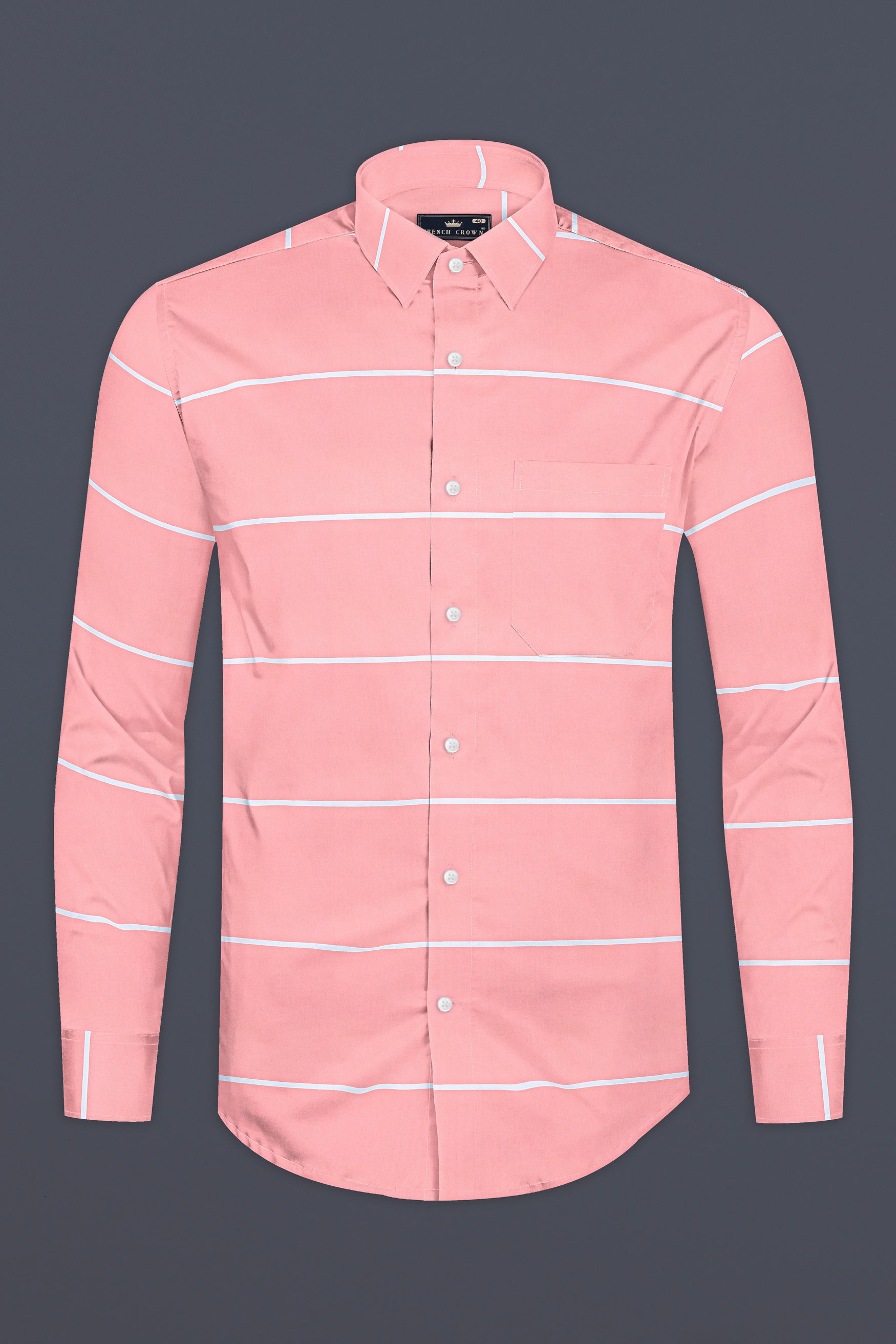 Wewak Pink with White Horizontal Striped Twill Premium Cotton Shirt