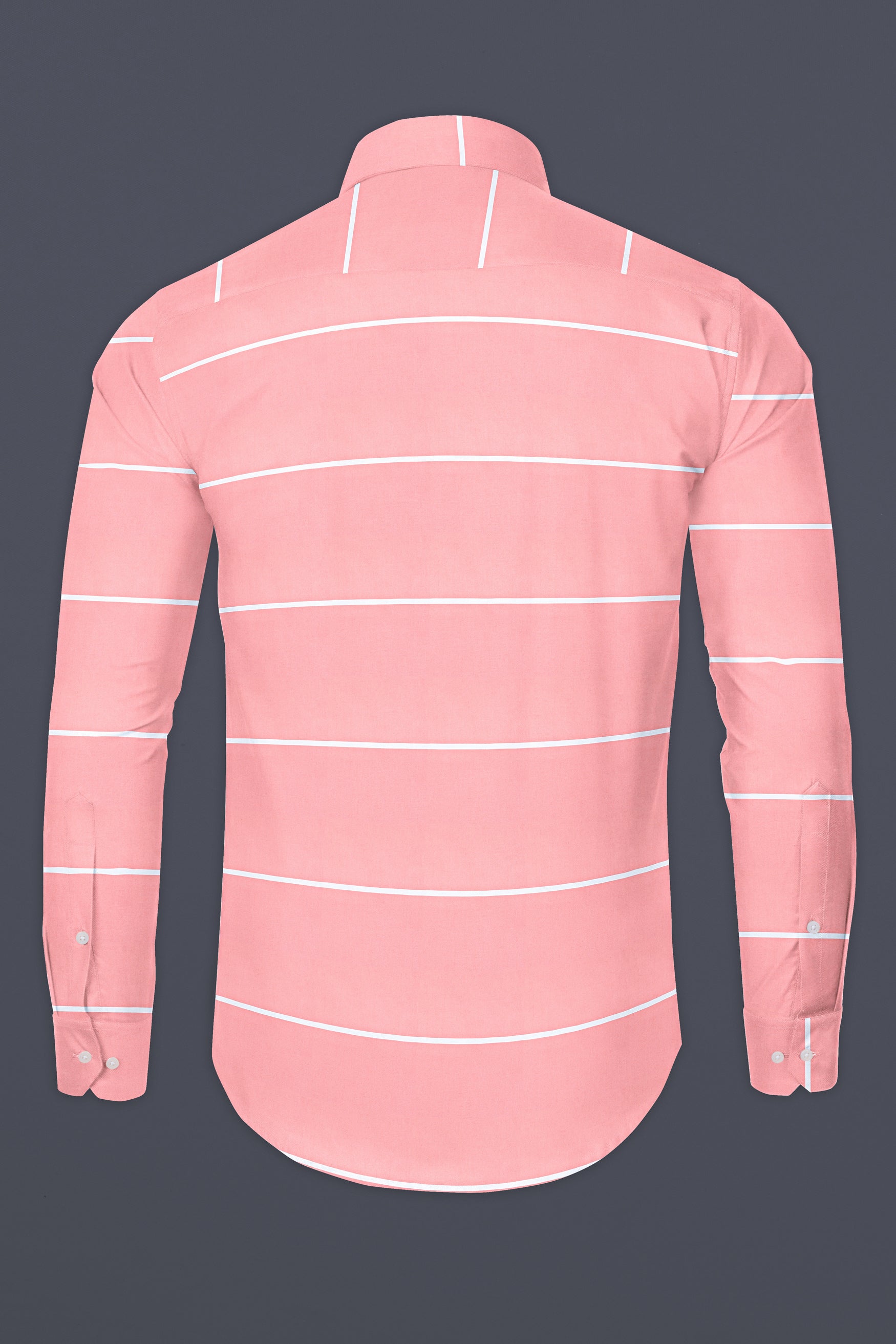 Wewak Pink with White Horizontal Striped Twill Premium Cotton Shirt