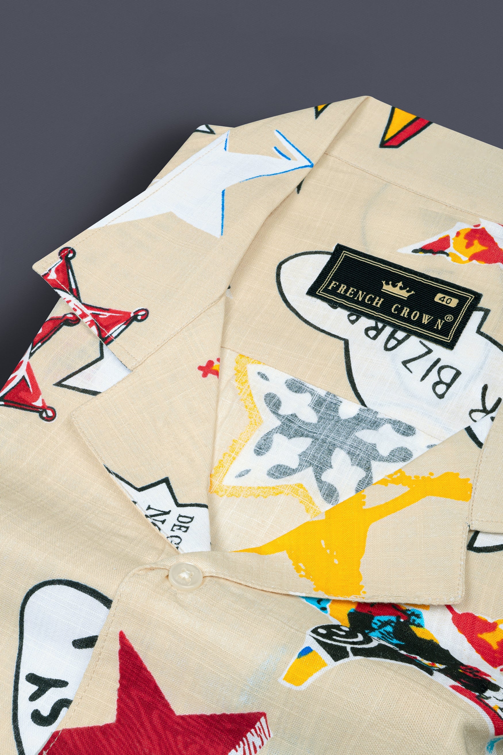 Sisal Cream Retro Printed Chambray Premium Cotton Shirt