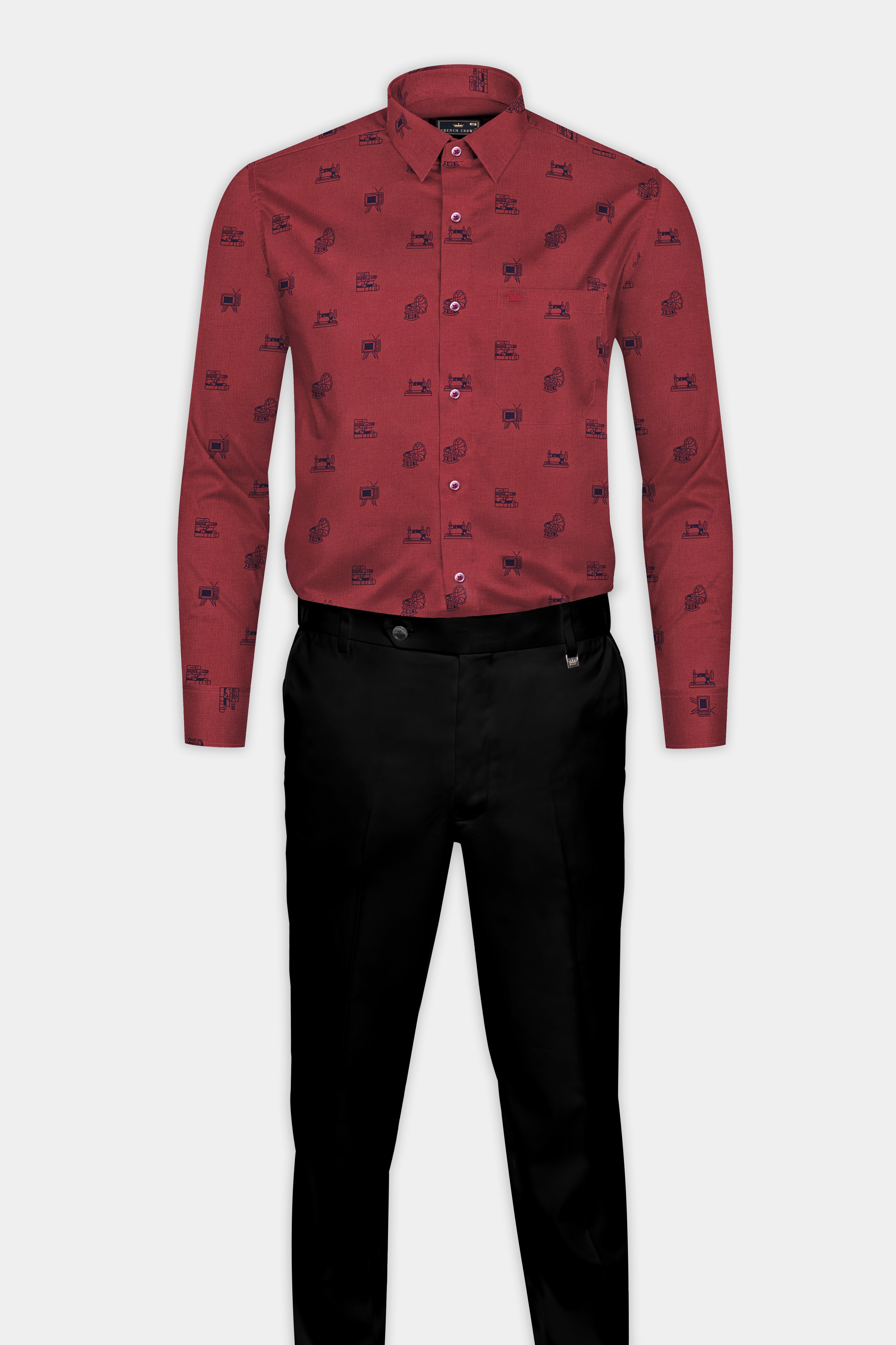 Tawny Port Brown Sewing Machine and Television Printed Super Soft Premium Cotton Shirt 12632-MN-38, 12632-MN-H-38, 12632-MN-39, 12632-MN-H-39, 12632-MN-40, 12632-MN-H-40, 12632-MN-42, 12632-MN-H-42, 12632-MN-44, 12632-MN-H-44, 12632-MN-46, 12632-MN-H-46, 12632-MN-48, 12632-MN-H-48, 12632-MN-50, 12632-MN-H-50, 12632-MN-52, 12632-MN-H-52