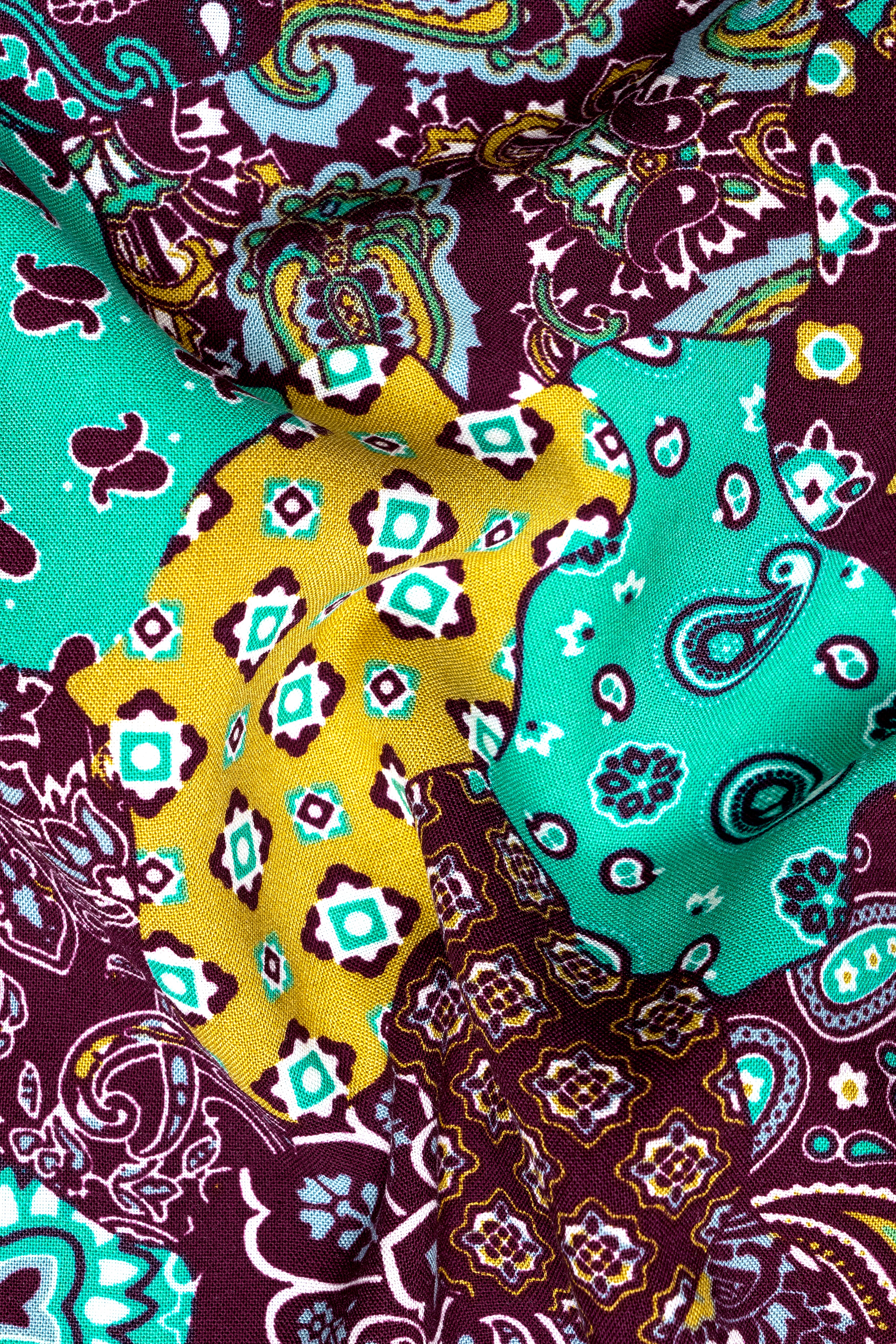 Crater Brown with Yellowy Brown and Persian Green Printed Soft Tencel Shirt