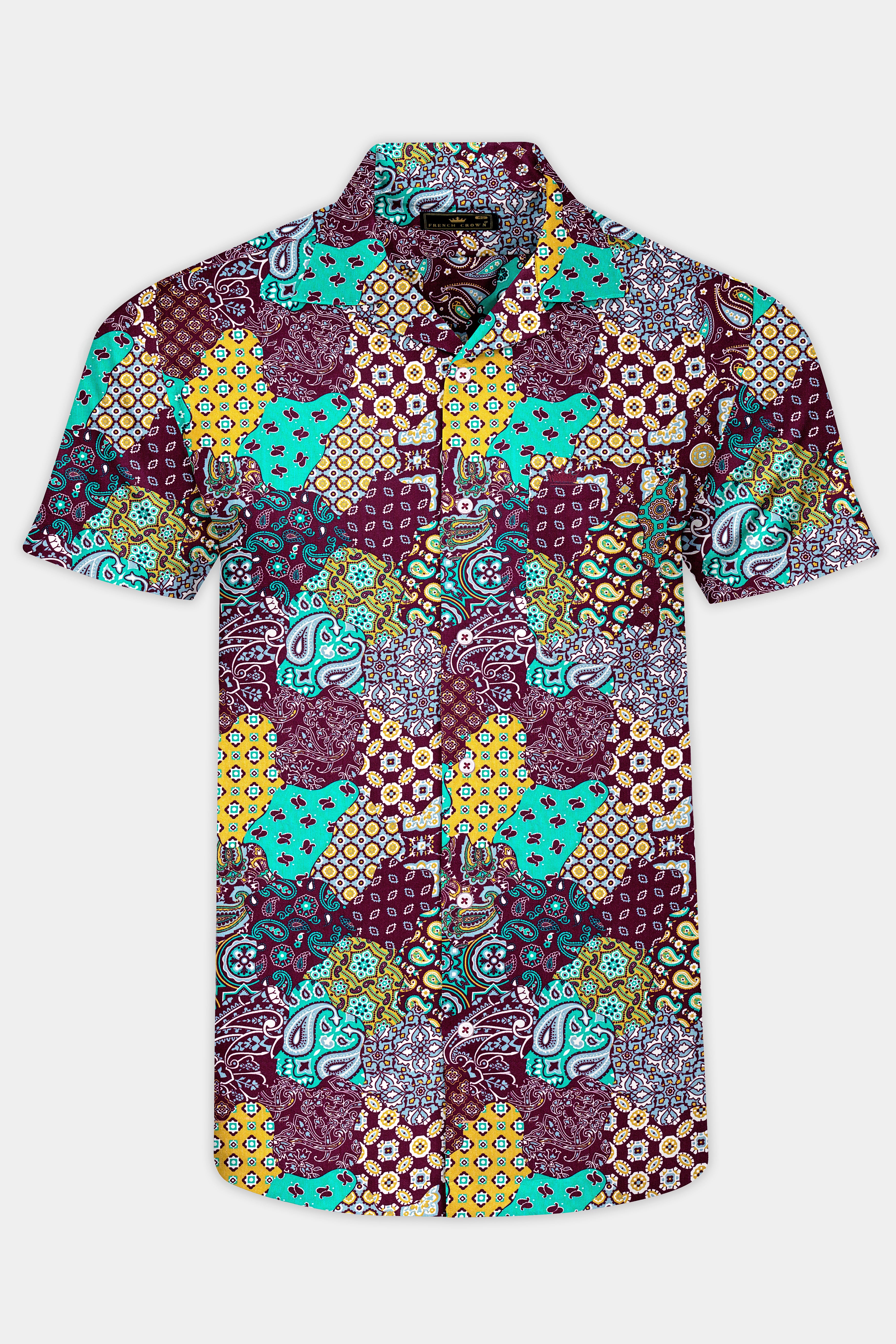 Crater Brown with Yellowy Brown and Persian Green Printed Soft Tencel Shirt