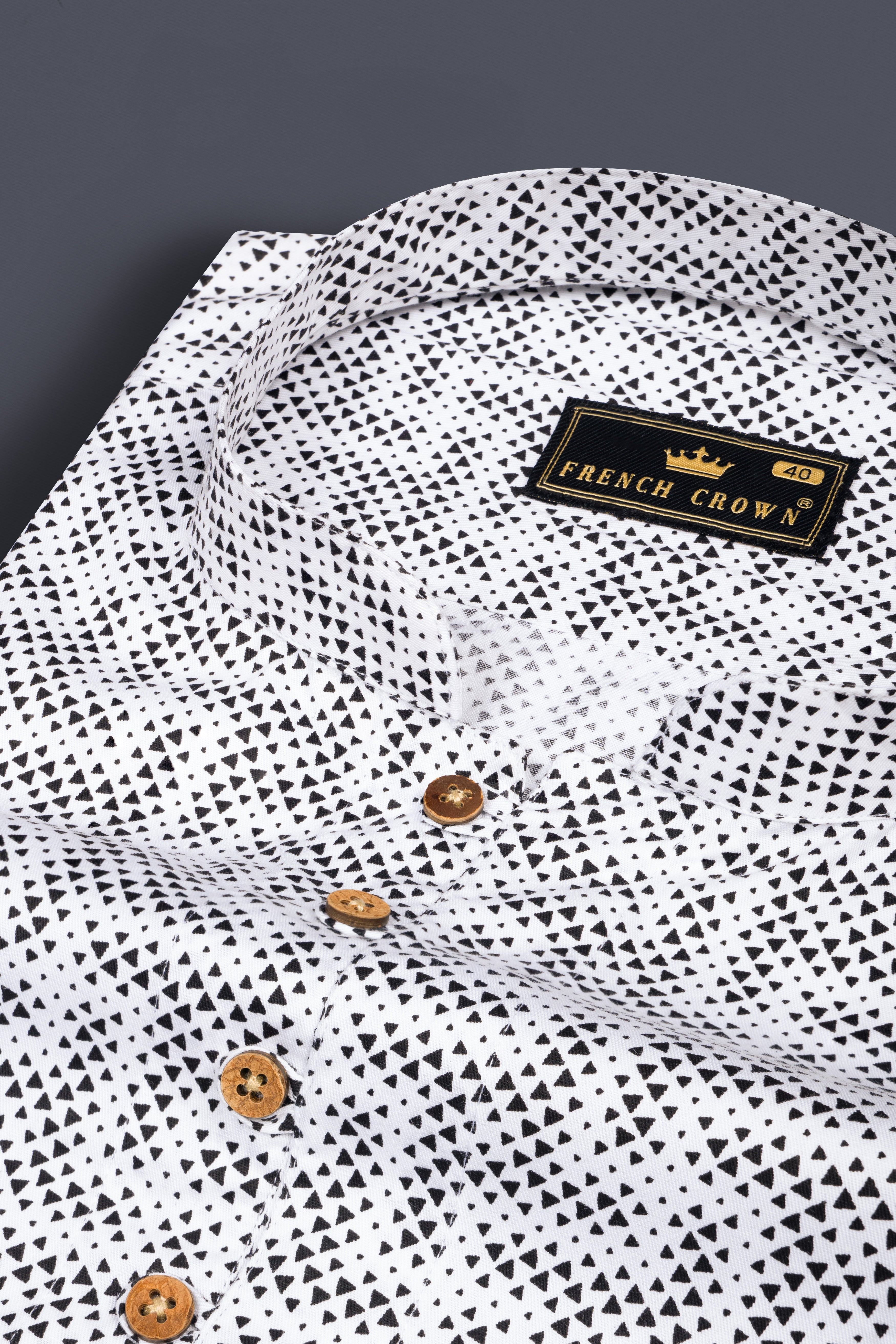 Bright White with Black Triangles Printed Super Soft Premium Cotton Kurta Shirt 12654-KS-38, 12654-KS-H-38, 12654-KS-39, 12654-KS-H-39, 12654-KS-40, 12654-KS-H-40, 12654-KS-42, 12654-KS-H-42, 12654-KS-44, 12654-KS-H-44, 12654-KS-46, 12654-KS-H-46, 12654-KS-48, 12654-KS-H-48, 12654-KS-50, 12654-KS-H-50, 12654-KS-52, 12654-KS-H-52