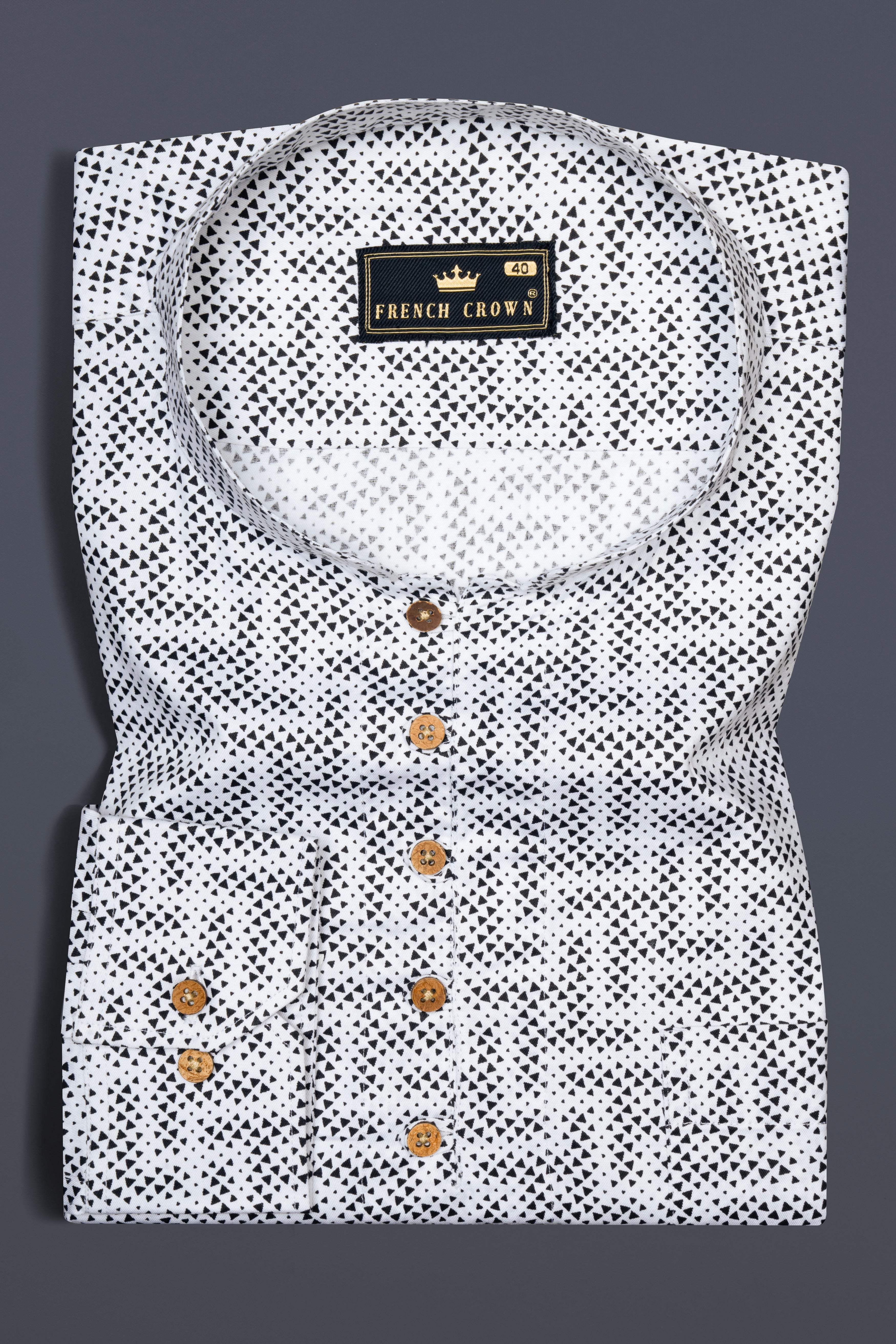 Bright White with Black Triangles Printed Super Soft Premium Cotton Kurta Shirt 12654-KS-38, 12654-KS-H-38, 12654-KS-39, 12654-KS-H-39, 12654-KS-40, 12654-KS-H-40, 12654-KS-42, 12654-KS-H-42, 12654-KS-44, 12654-KS-H-44, 12654-KS-46, 12654-KS-H-46, 12654-KS-48, 12654-KS-H-48, 12654-KS-50, 12654-KS-H-50, 12654-KS-52, 12654-KS-H-52
