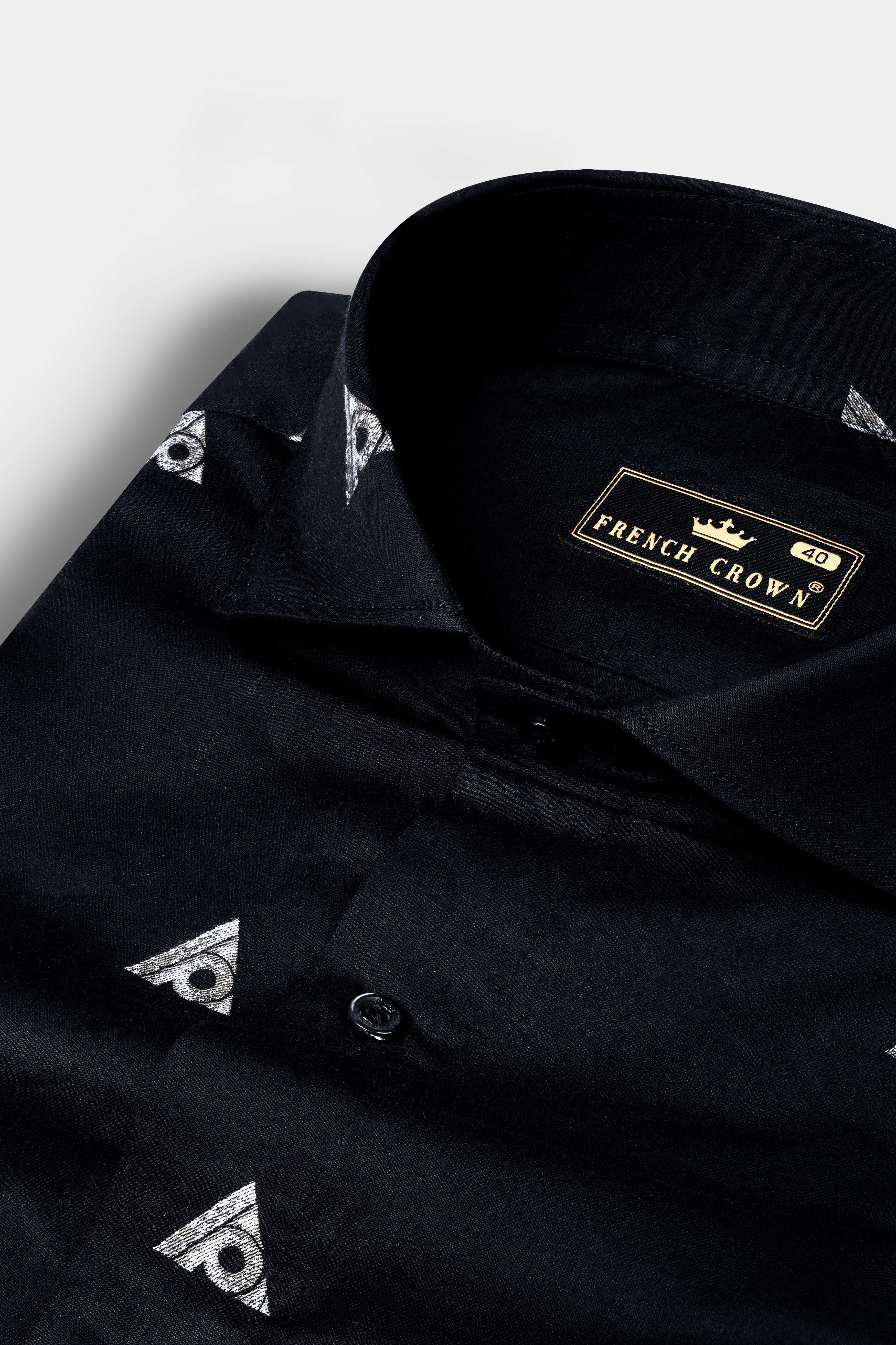 Jade Black Triangle Butta Printed Jacquard Textured Shirt 12656-CA-BLK-38, 12656-CA-BLK-H-38, 12656-CA-BLK-39, 12656-CA-BLK-H-39, 12656-CA-BLK-40, 12656-CA-BLK-H-40, 12656-CA-BLK-42, 12656-CA-BLK-H-42, 12656-CA-BLK-44, 12656-CA-BLK-H-44, 12656-CA-BLK-46, 12656-CA-BLK-H-46, 12656-CA-BLK-48, 12656-CA-BLK-H-48, 12656-CA-BLK-50, 12656-CA-BLK-H-50, 12656-CA-BLK-52, 12656-CA-BLK-H-52